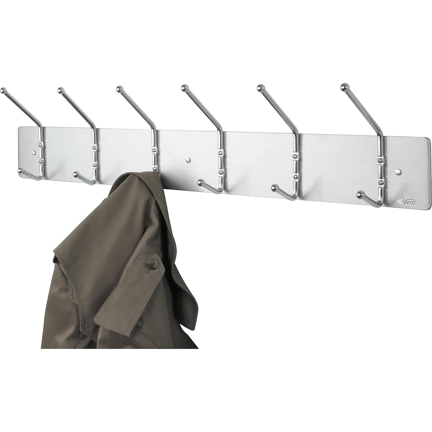 Safco 4162 Chrome Metal Wall Rack with 6 Ball-Tipped Double Hooks - 36