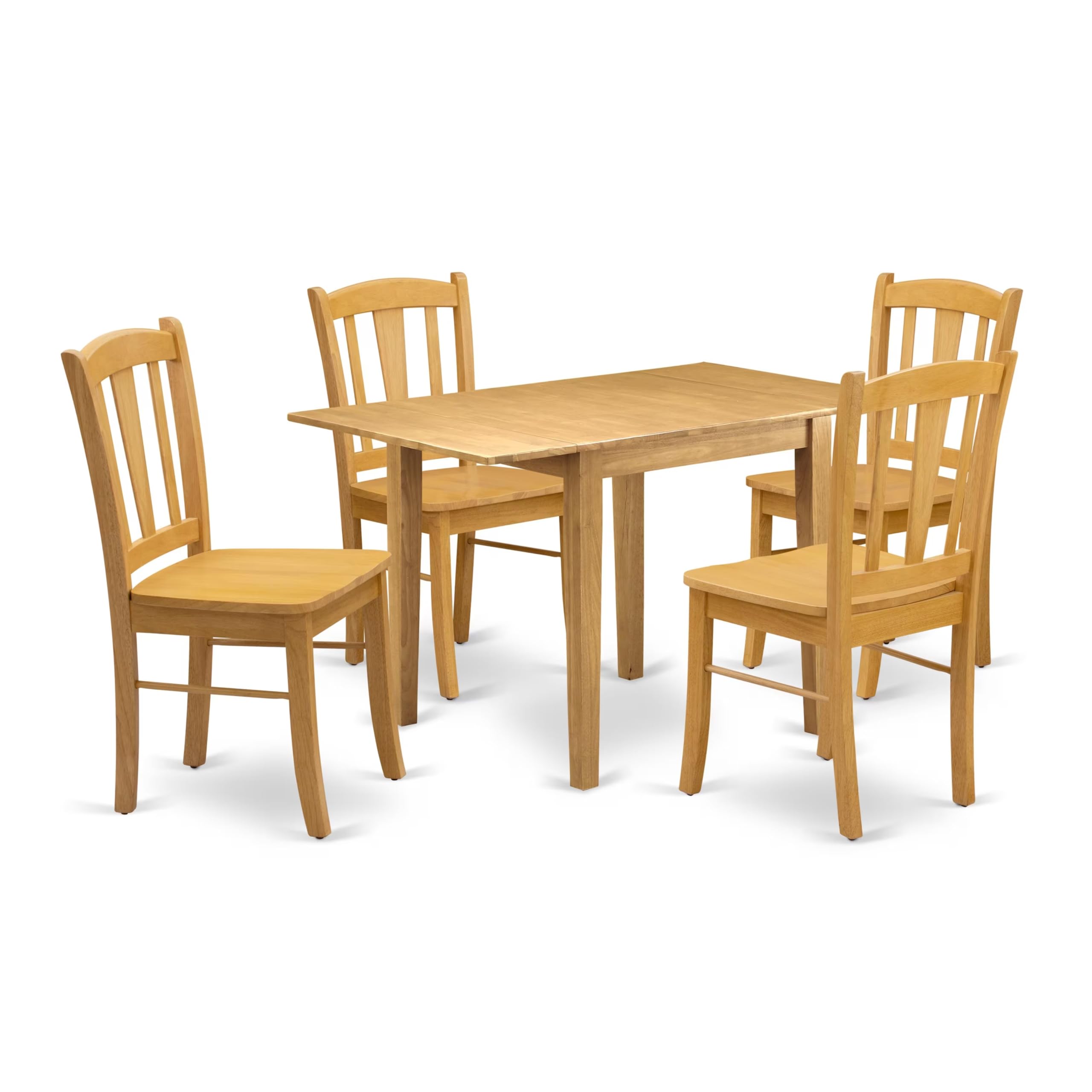 East West Furniture NDDL5-OAK-W 5-Piece Oak Dining Set with Drop-Leaf Table & 4 Chairs, 30x48 Inch - Perfect for Small Kitchens, Breakfast Nooks & Compact Dining Spaces