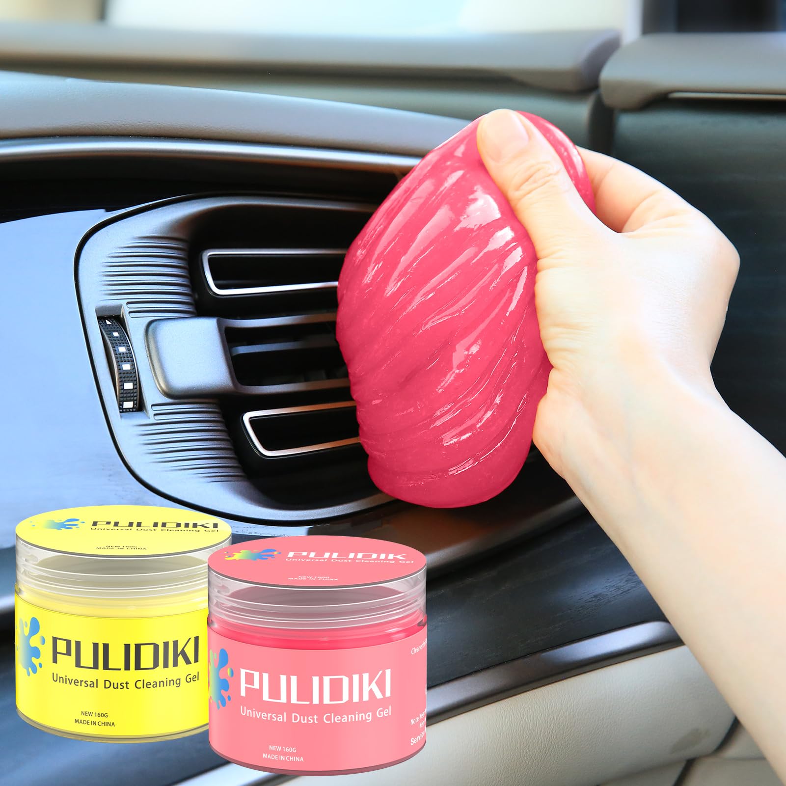PULIDIKI Car Cleaning Gel Putty - 2 Pack Auto Detailing Slime for Interior, Keyboard & Hard-to-Reach Areas - Dust & Dirt Remover for Cars, Electronics, Vents (Yellow & Pink) - Perfect for Car Detailing, Home & Office Cleaning