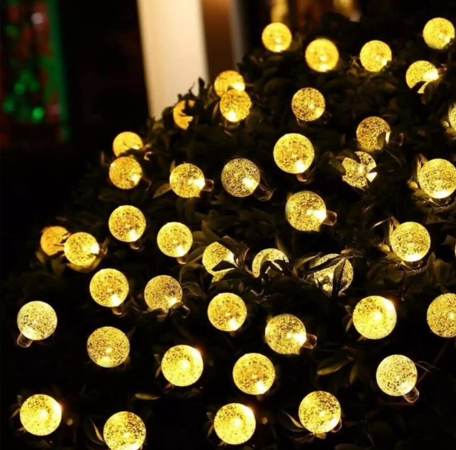 Lezonic 50LED Solar Crystal Globe String Lights - 8 Modes, 7M/24Ft Waterproof Outdoor Solar Lights for Garden, Patio, Yard, Christmas, Parties, Wedding (Warm White) | Perfect for Backyard Decor, Holiday Lighting, and Special Events