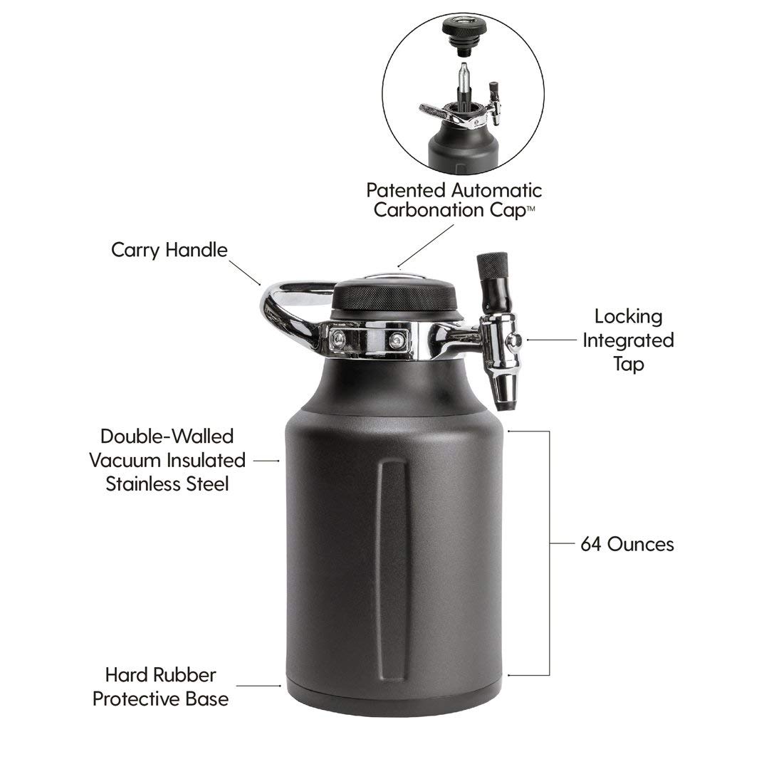 GrowlerWerks uKeg Go 64 oz Carbonated Growler - Portable Beer Dispenser for Craft Beer, Soda, Cider, Kombucha & Cocktails | Insulated Stainless Steel Keg with Pressure Control | Perfect Gift for Beer Lovers, Camping, Parties & Outdoor Adventures (Tungsten)