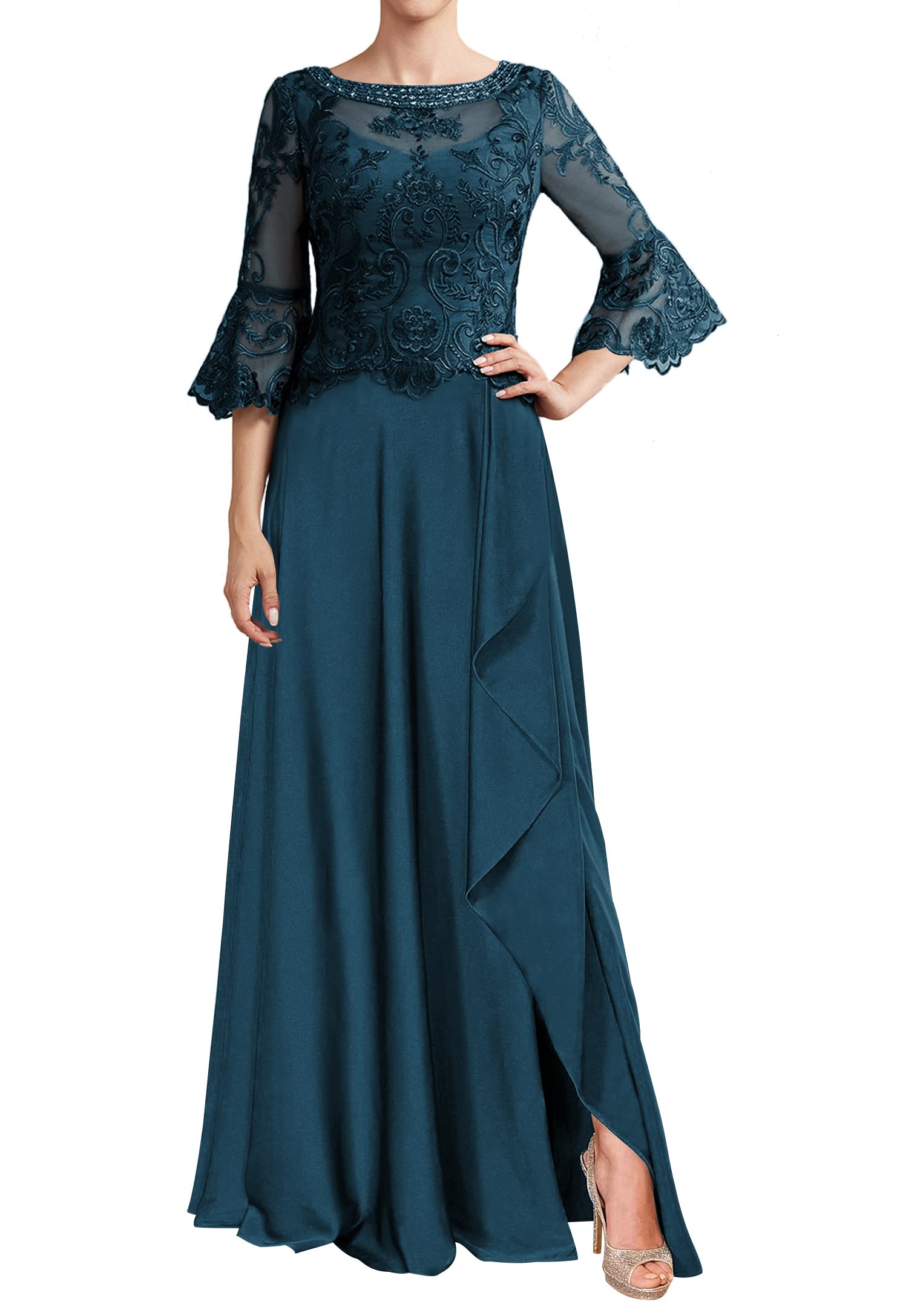 Elegant Long Sleeve Lace Mother of The Bride Dresses - Chiffon Evening Gowns for Wedding Guests & Special Occasions | Perfect for Weddings, Galas, and Formal Events