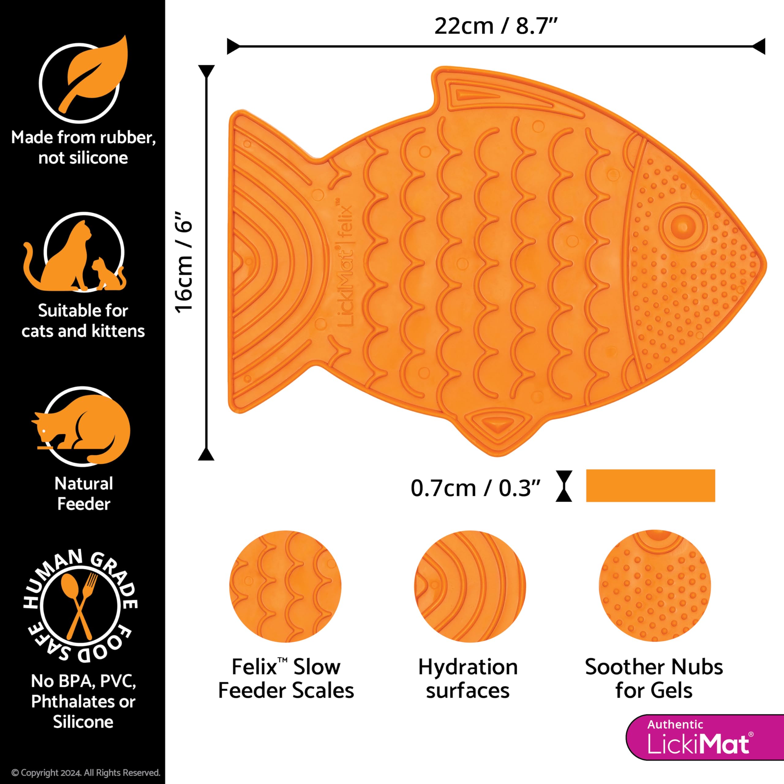LickiMat Felix Fish-Shaped Slow Feeder Cat Lick Mat - Anxiety & Boredom Relief for Cats - Perfect for Wet Food, Treats, Yogurt & Peanut Butter - Fun Alternative to Slow Feed Bowls (Orange) - Great for Mealtime Enrichment & Stress Reduction