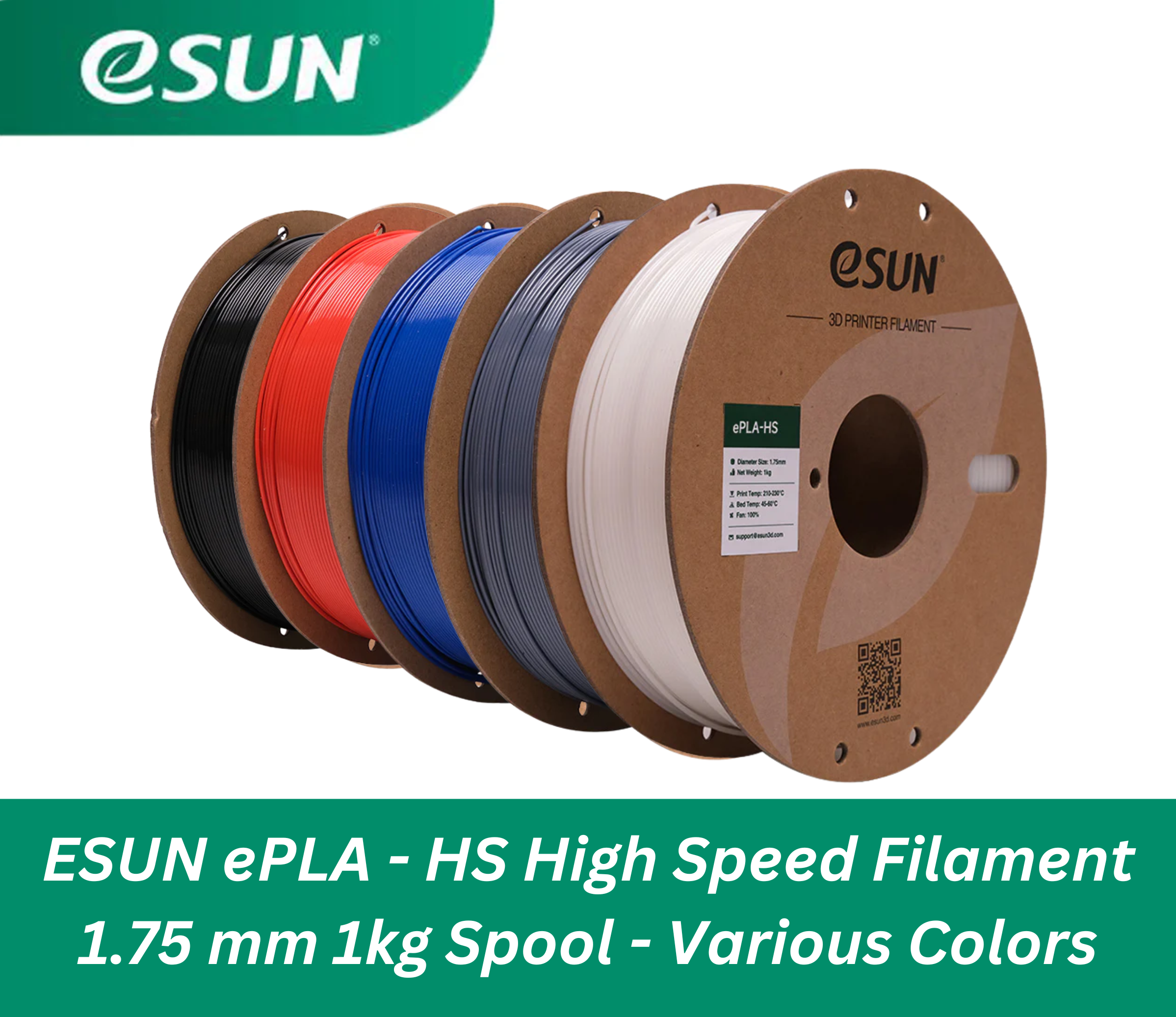 ESUN ePLA HS High Speed 3D Printer Filament 1.75mm 1kg Spool - Fast Printing PLA Filament for High-Speed 3D Printing, Multiple Colors Available - Perfect for Rapid Prototyping, Cosplay Props & DIY Projects