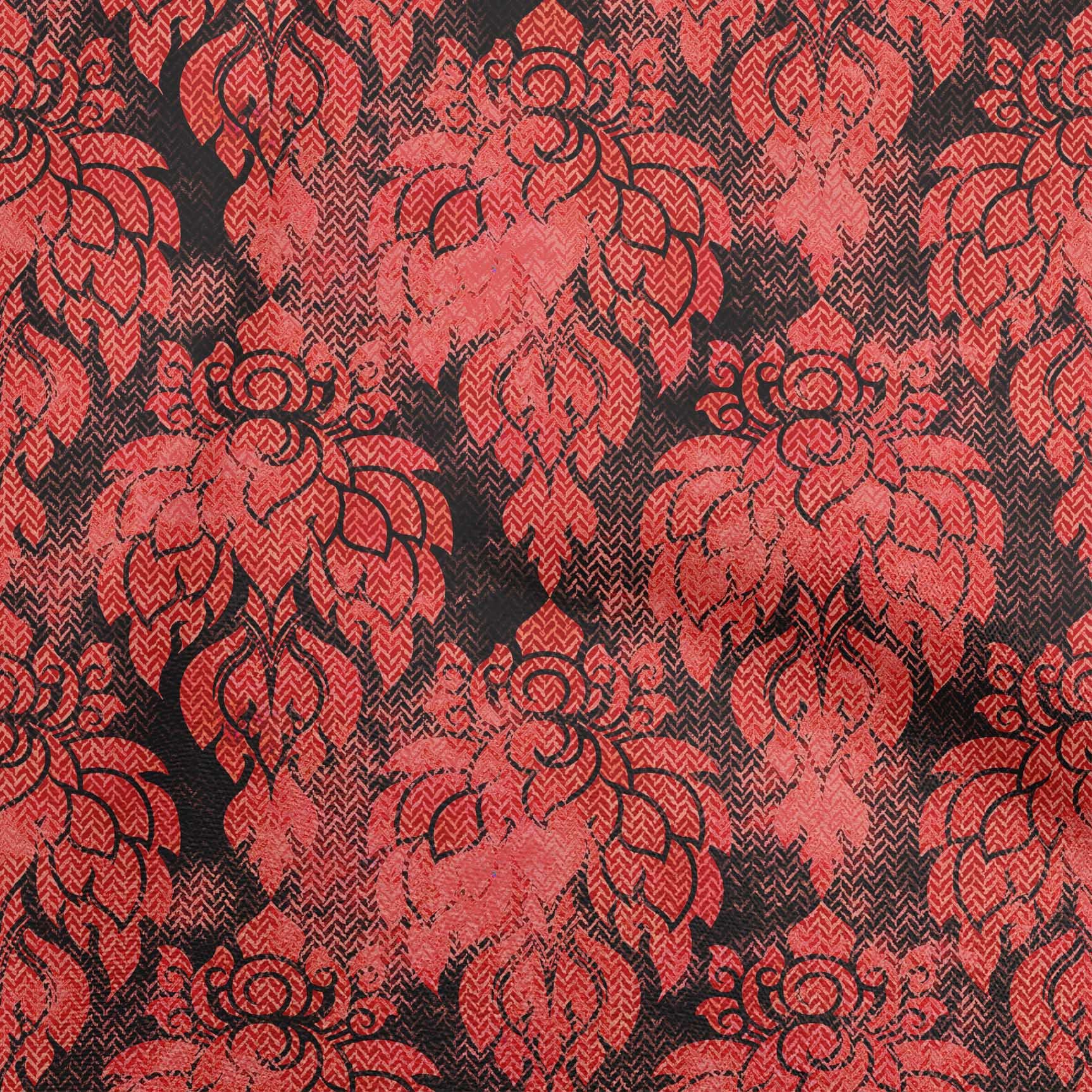 oneOone Velvet Red Fabric Damask Sewing Fabric by The Yard - 58 Inch Wide Printed DIY Clothing Material for Dresses, Curtains & Home Decor Projects