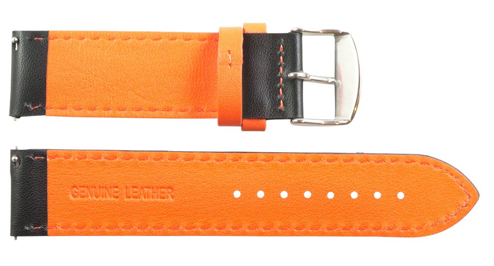 22mm Black & Orange Perforated Leather Watch Band - Interchangeable Rally Strap by Clockwork Synergy | Durable Replacement Strap for Sports Watches, Racing & Outdoor Activities