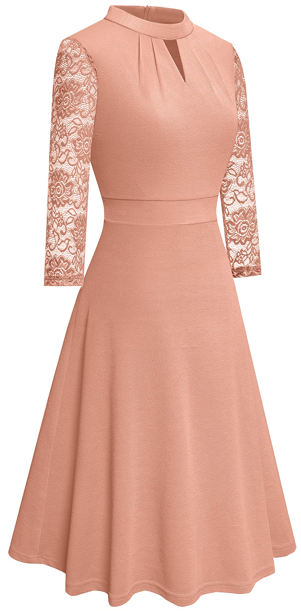 HOMEYEE Women's Elegant Hollow Out Lace Patchwork Vintage Party Dress - Round Neck Retro Style for Evening Events, Weddings & Special Occasions