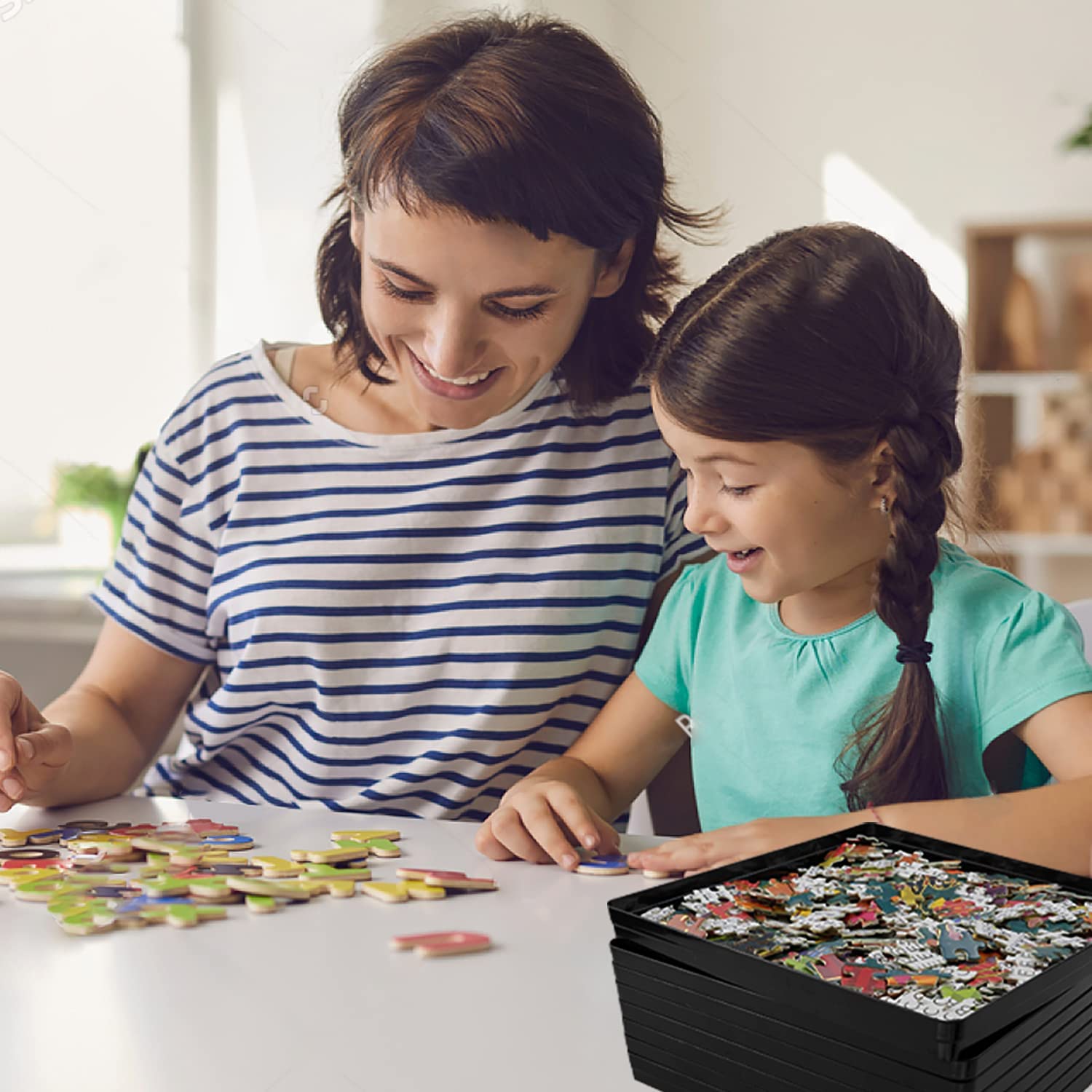 Premium 8x8 Puzzle Sorting Trays with Lid - Organizer for 1000-1500 Piece Jigsaw Puzzles | Durable Puzzle Storage Solution for Adults & Kids | Perfect for Game Nights, Travel & Home Organization (Black)