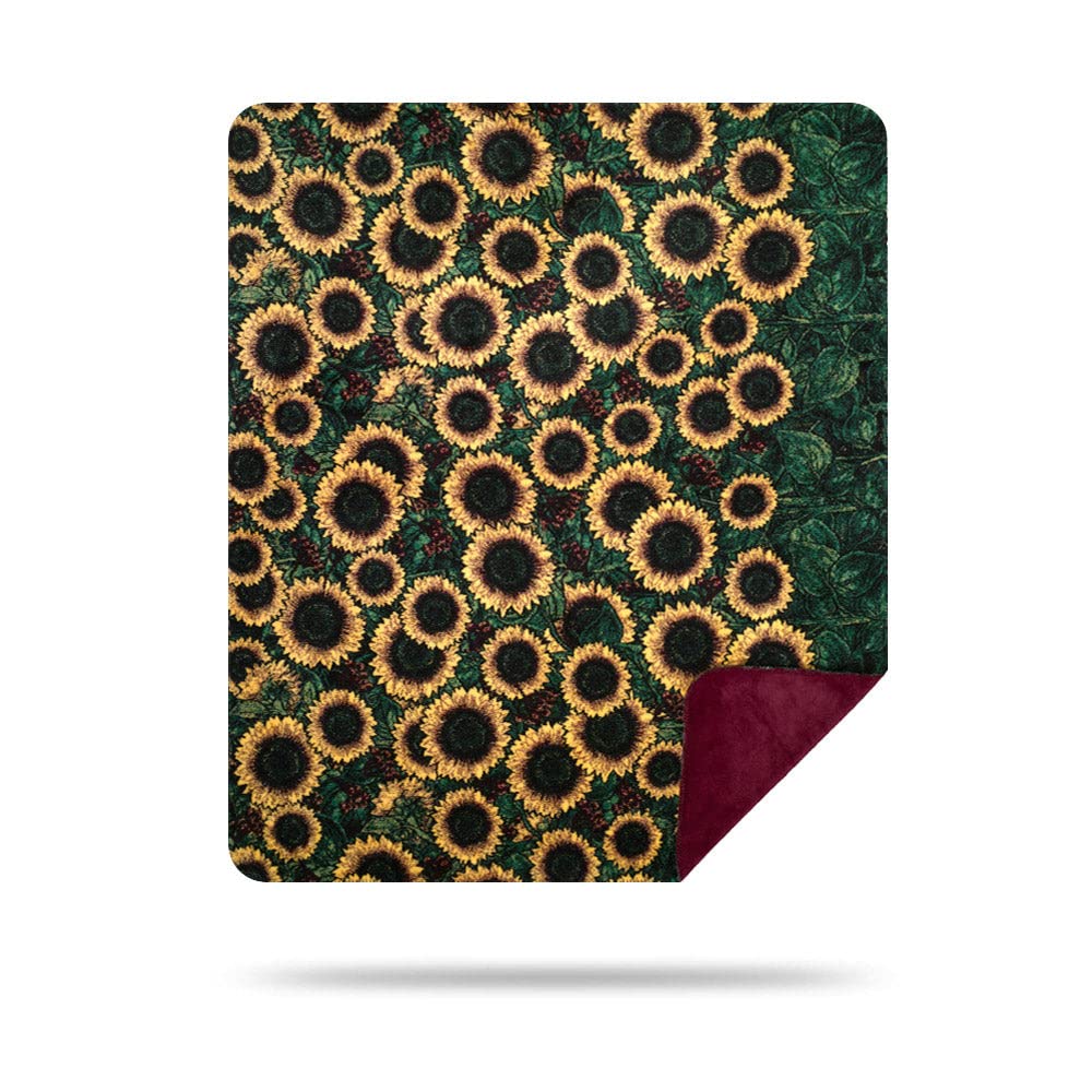 Denali Ultimate Comfort Floral Throw Blanket - Plush Hand-Stitched Super Cozy Blanket Made in USA | Sunflower Design for Sofa, Bed & Home Decor