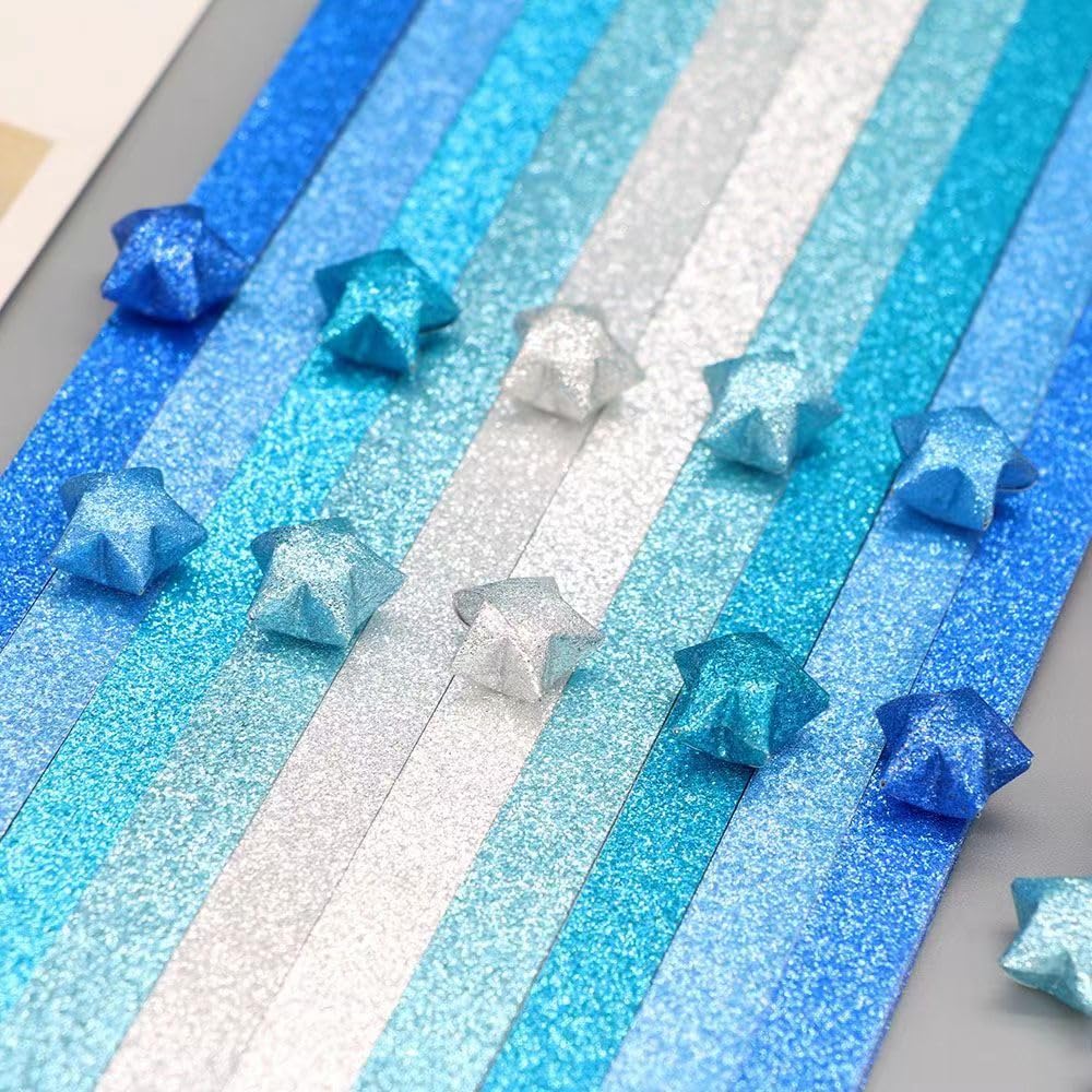 520 Sheets Double-Sided Origami Star Paper Strips - 4 Assortment Colors DIY Handmade Crafts for Lucky Stars, Home Decor, Party & Gift Wrapping (Blue) - Perfect for DIY Projects, Scrapbooking, and Relaxation Therapy