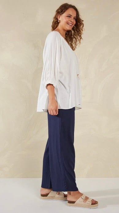 Sardinia Relaxed Blouse for Women - Soft White Flowy Tunic Top - Casual Boho Chic Shirt for Beach, Vacation & Summer Outfits