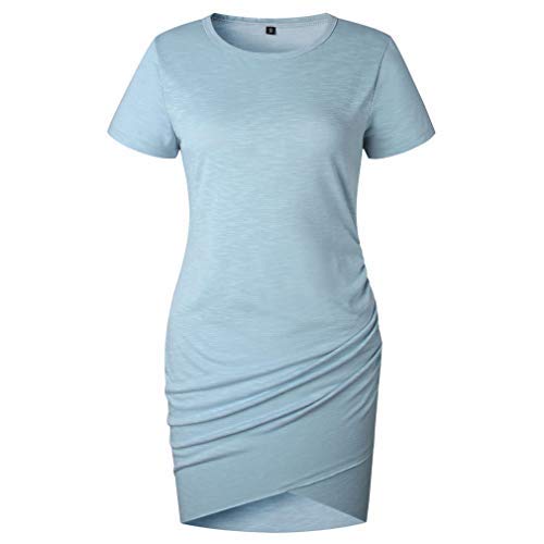 Paixpays Women's Casual Bodycon Dress - Short Sleeve Pencil Mini T-Shirt Dress in Grey Blue (Size 2XL) | Perfect for Parties, Date Nights & Summer Outfits