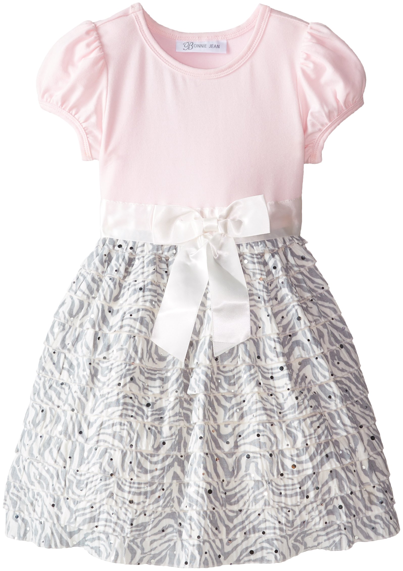 Bonnie Jean Girls' Sparkly Zebra Print Dress with Eyelash Trim - Perfect for Birthday Parties, Pageants, and Special Occasions