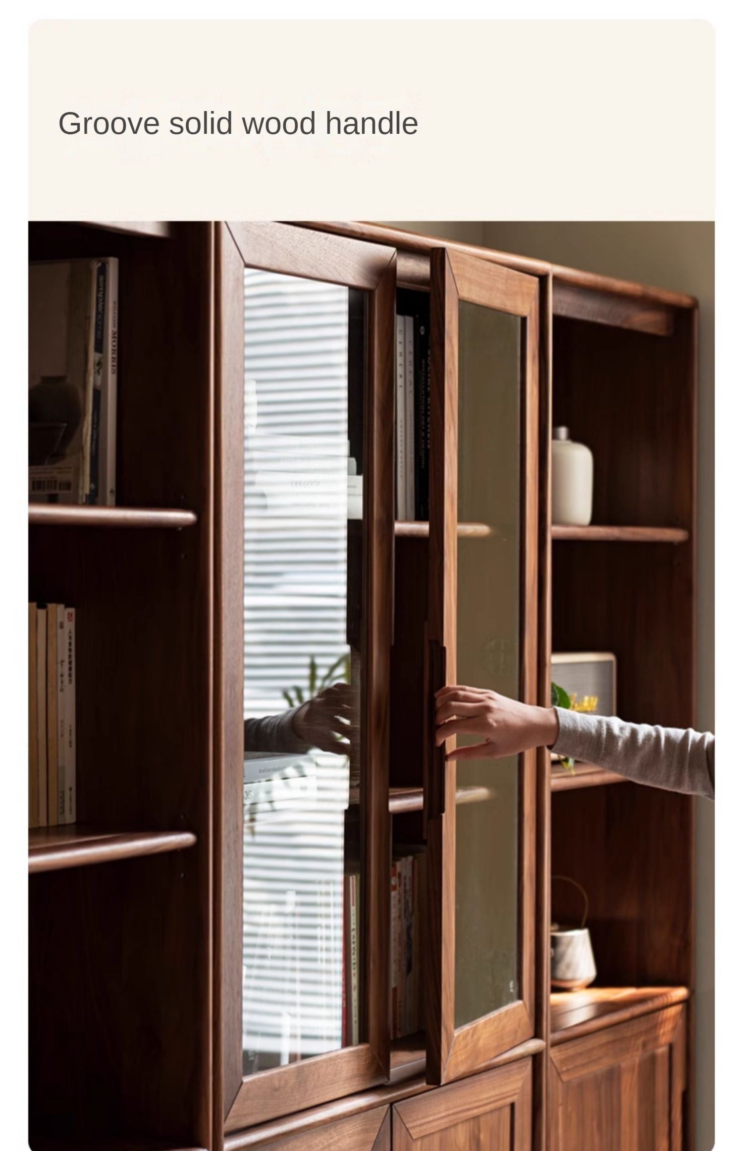 Premium Black Walnut & Ash Solid Wood Bookcase with Dust-Proof Glass Doors - Stylish Home Office & Living Room Storage Solution
