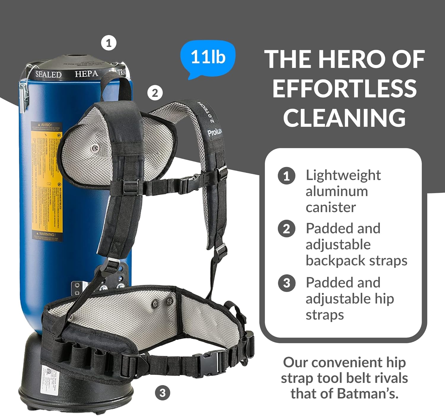 Blue Prolux 10 Quart Commercial Backpack Vacuum Cleaner | Heavy Duty with 5 Year Warranty | Ideal for Office Cleaning, Janitorial Services & Industrial Use