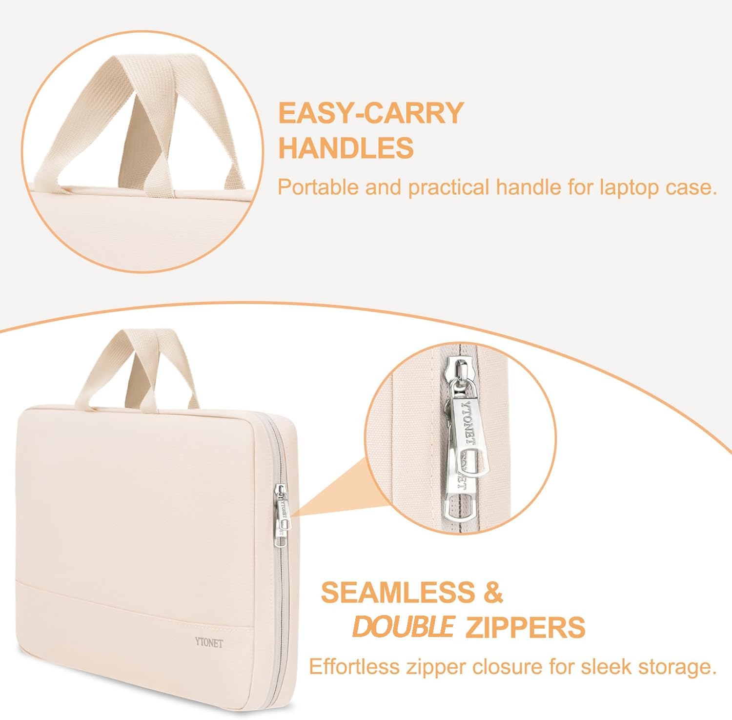 Ytonet 15.6 Inch TSA Approved Laptop Sleeve - Water Resistant Slim Travel Case for MacBook, HP, Dell, Lenovo, Asus Notebooks - Stylish Beige Design, Perfect for Work, School, and Travel