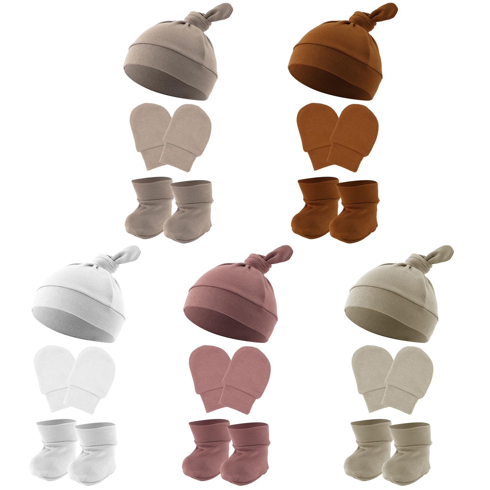 5 Sets Soft Unisex Baby Hats & Mittens Socks for Newborns 0-6 Months - Preemie Hats, No Scratch Mittens, Hospital Essentials for Infants - Perfect for Newborn Photography, Baby Showers & Hospital Visits
