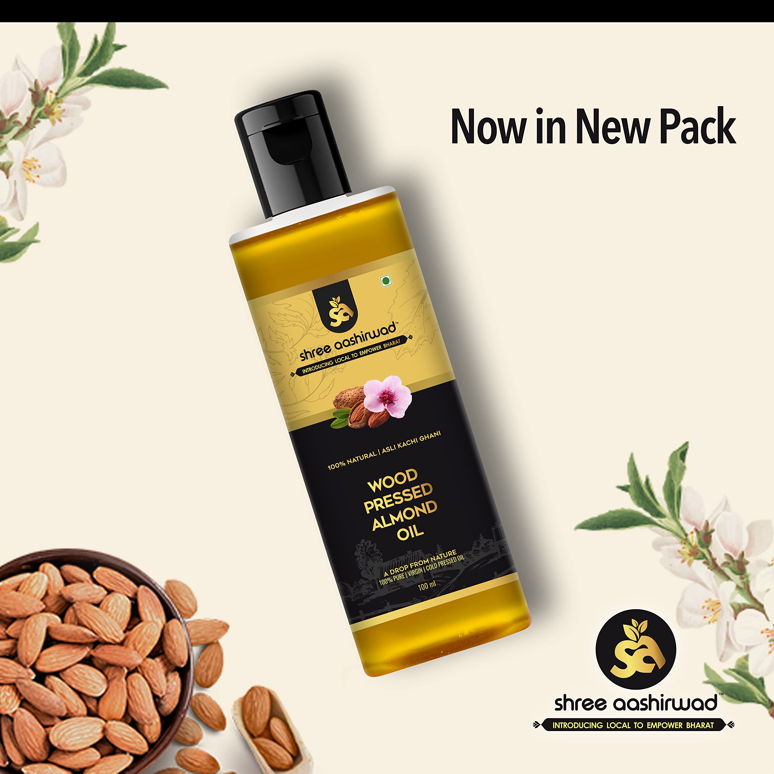 Shree Aanantam Badam Tail - 100ml | Pure Sweet Almond Oil for Skin & Hair Care | Cold Pressed Virgin Almond Oil Rich in Vitamin E | Promotes Healthy Skin, Hair & Body | Perfect for Massage, Aromatherapy & DIY Beauty Recipes