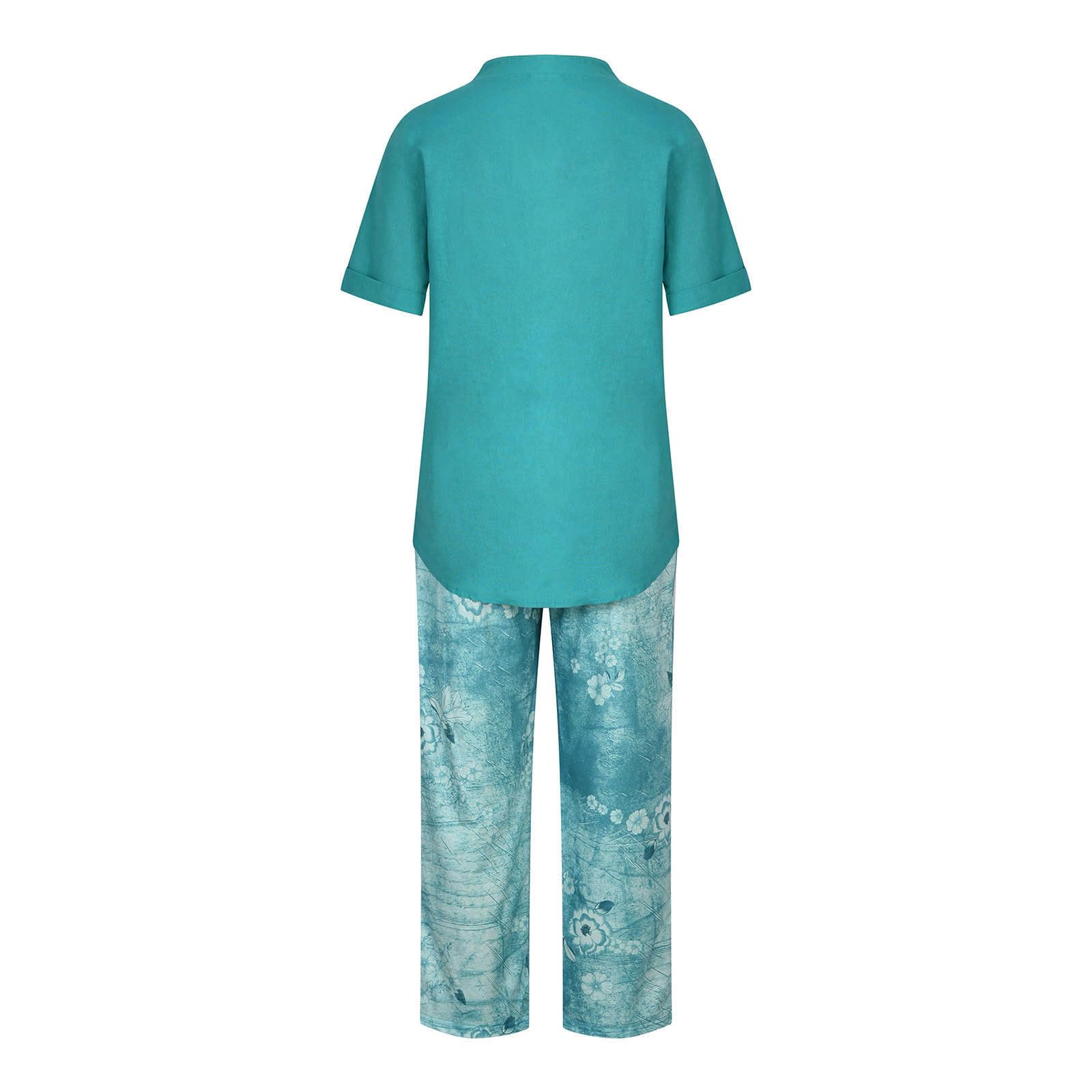 Oelaio Women's 2-Piece Lounge Set - Pink Old Money Style Outfit & Matching Shorts | Tropical Vacation Wear, Casual Sweatsuit for Home, Beach & Relaxation