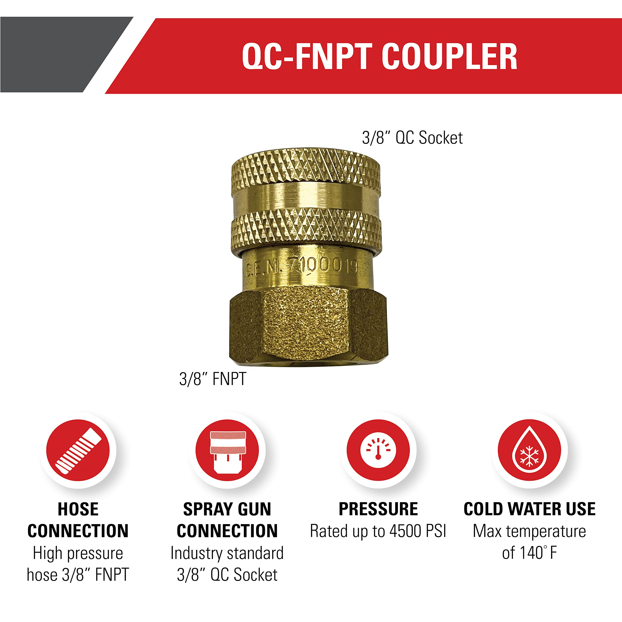 Simpson QC Socket for Pressure Washer Hoses 4500 PSI - Brass 3/8