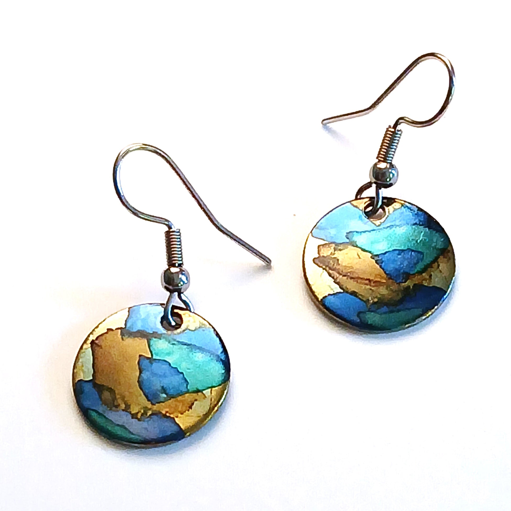 Stainless Steel & Ink Circle Earrings for Women - Blue Boho Hoop Earrings for Everyday Wear & Special Occasions