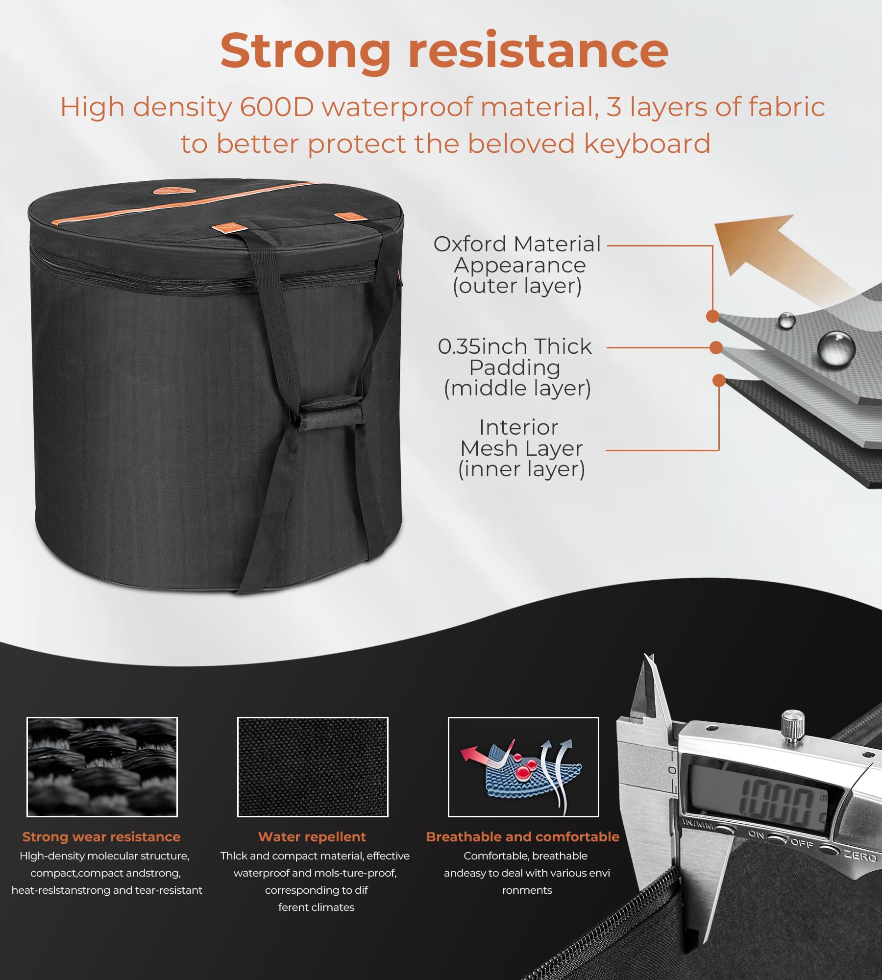 Vangoa 5-Piece Drum Bag Set with Thick Padding - Protective Drum Cases for 12