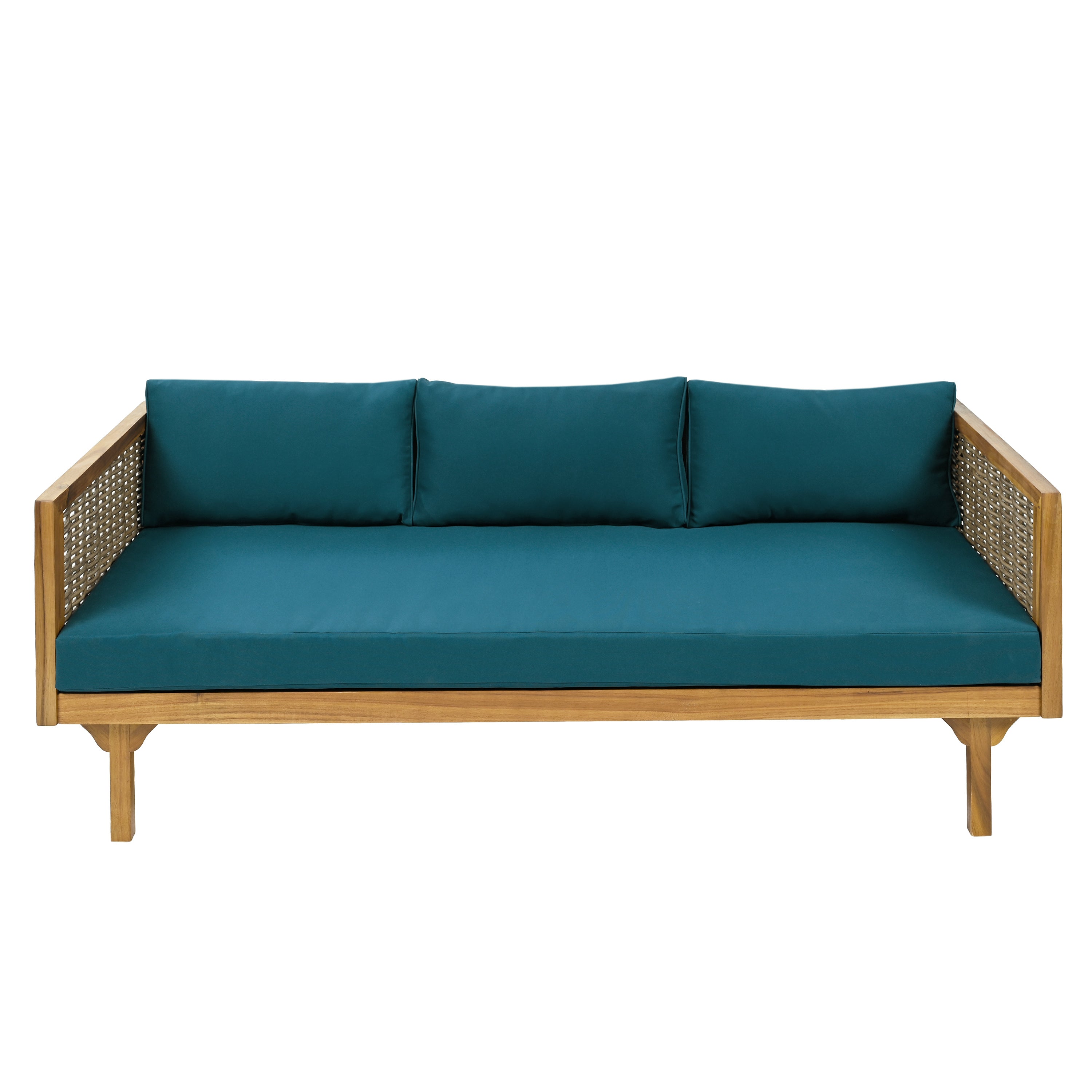 CLAREMONT 3-Seater Rattan Arm Daybed with Teak Cushion - Perfect for Patio, Sunroom or Outdoor Lounge Relaxation