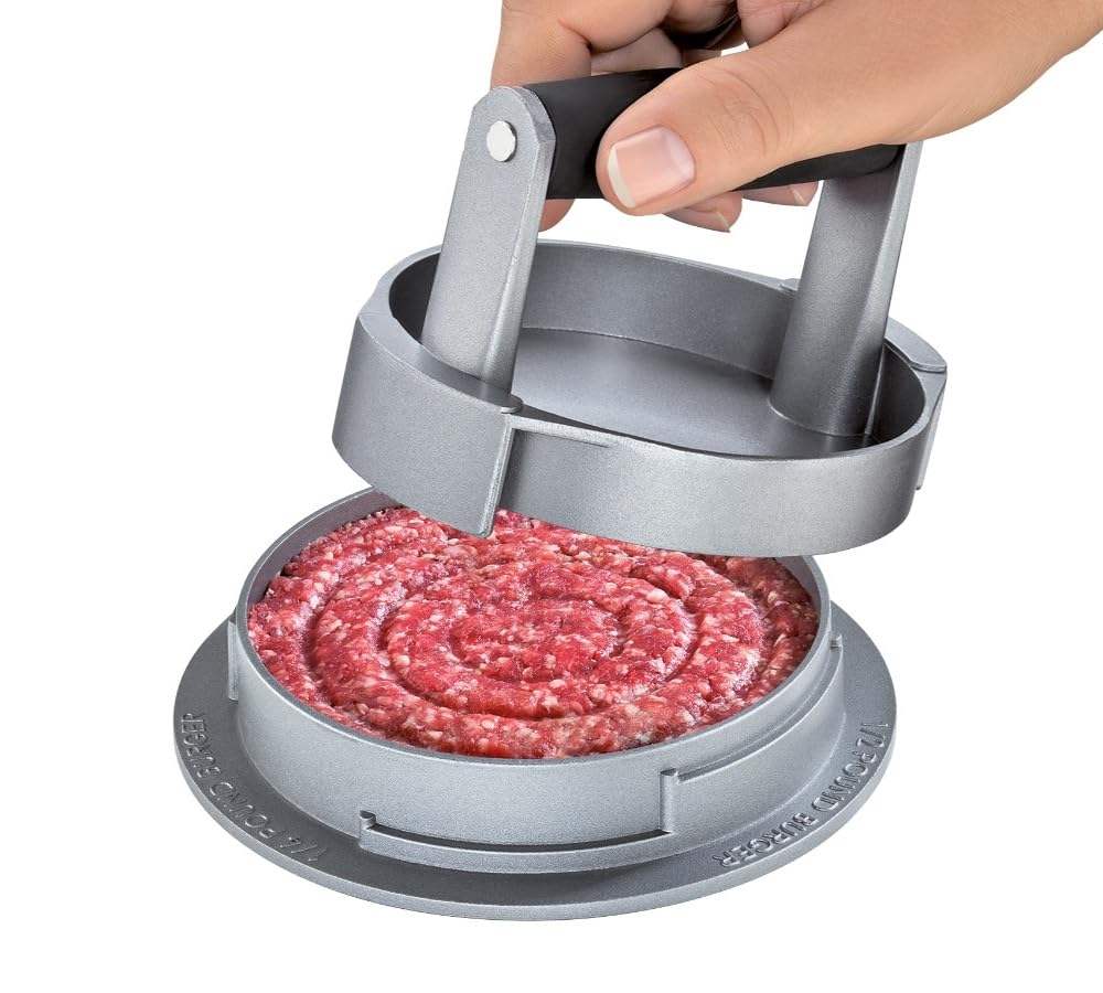 Trio Hamburger Press Grey - Heavy Duty Burger Mold & Smash Burger Press - Stainless Steel Grill Meat Masher - Professional Hamburger Patty Maker for BBQ, Grilling & Home Kitchen Use