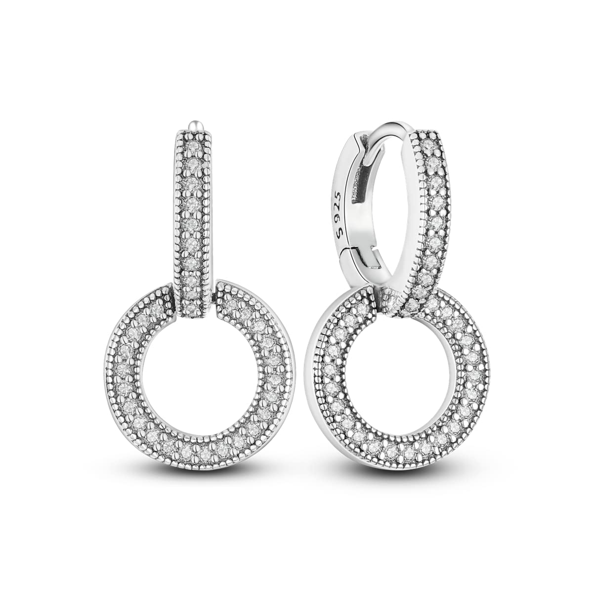 NARMO S925 Sterling Silver Double Hoop Dangle Earrings for Women | Cubic Zirconia U-Shaped Rhinestone Hoop Earrings | Gift for Her, Party, Wedding & Everyday Wear
