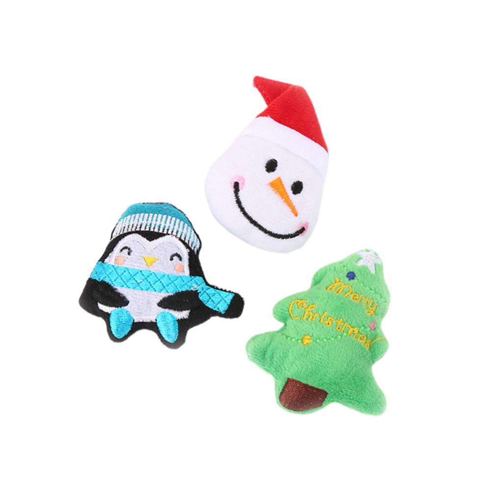 POPETPOP 3-Piece Catnip Toys Set for Cats & Dogs - Durable Christmas Plush Toys (Penguin, Snowman, Christmas Tree) | Interactive Pet Play, Holiday Gift for Puppies & Kittens