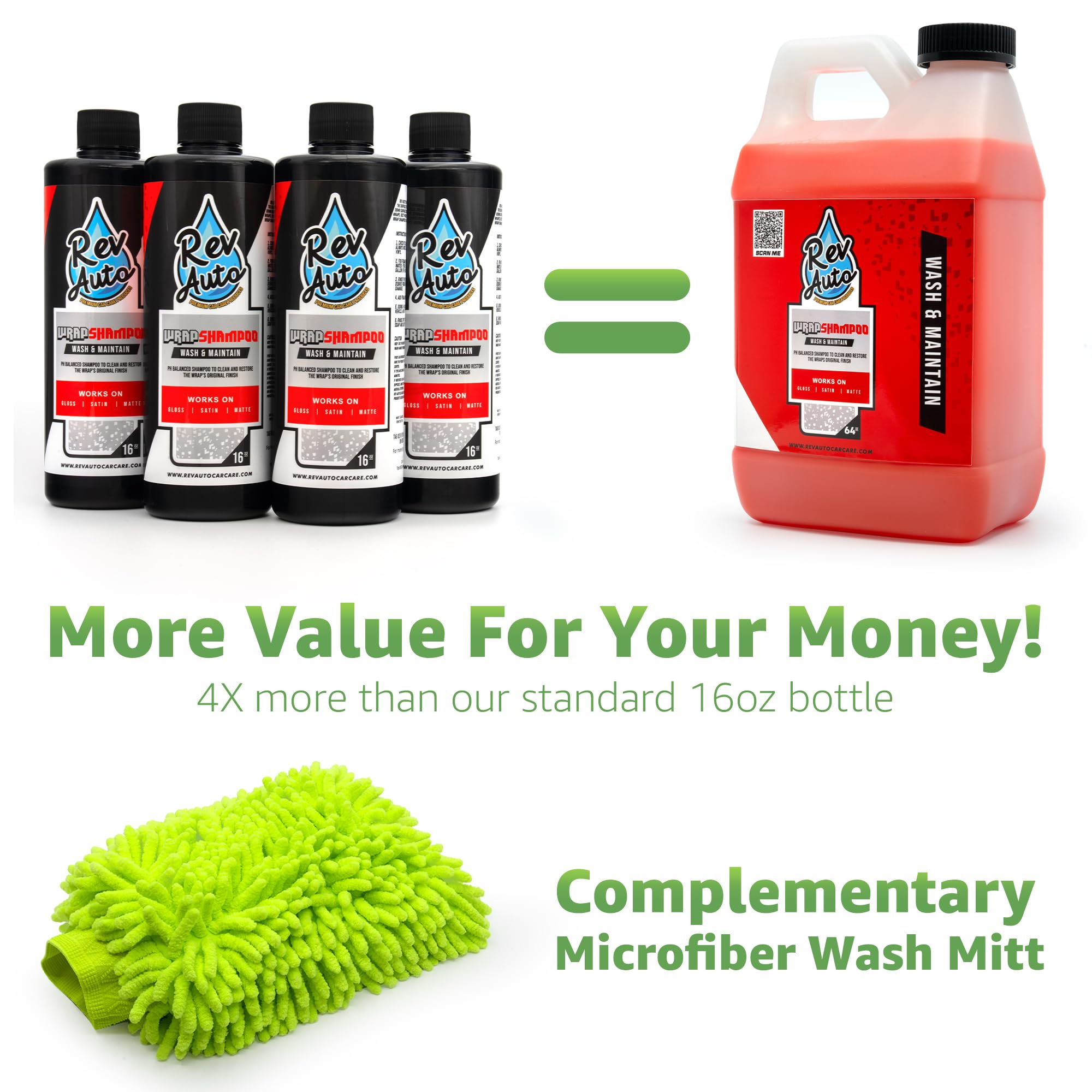 Premium Vinyl Wrap Car Wash Soap Kit - 64oz pH-Balanced Shampoo & Microfiber Mitt for Vinyl, PPF & All Finishes | Foam Cannon & Bucket Wash Ready | Perfect for Detailing, Wrapping Shops & DIY Car Enthusiasts