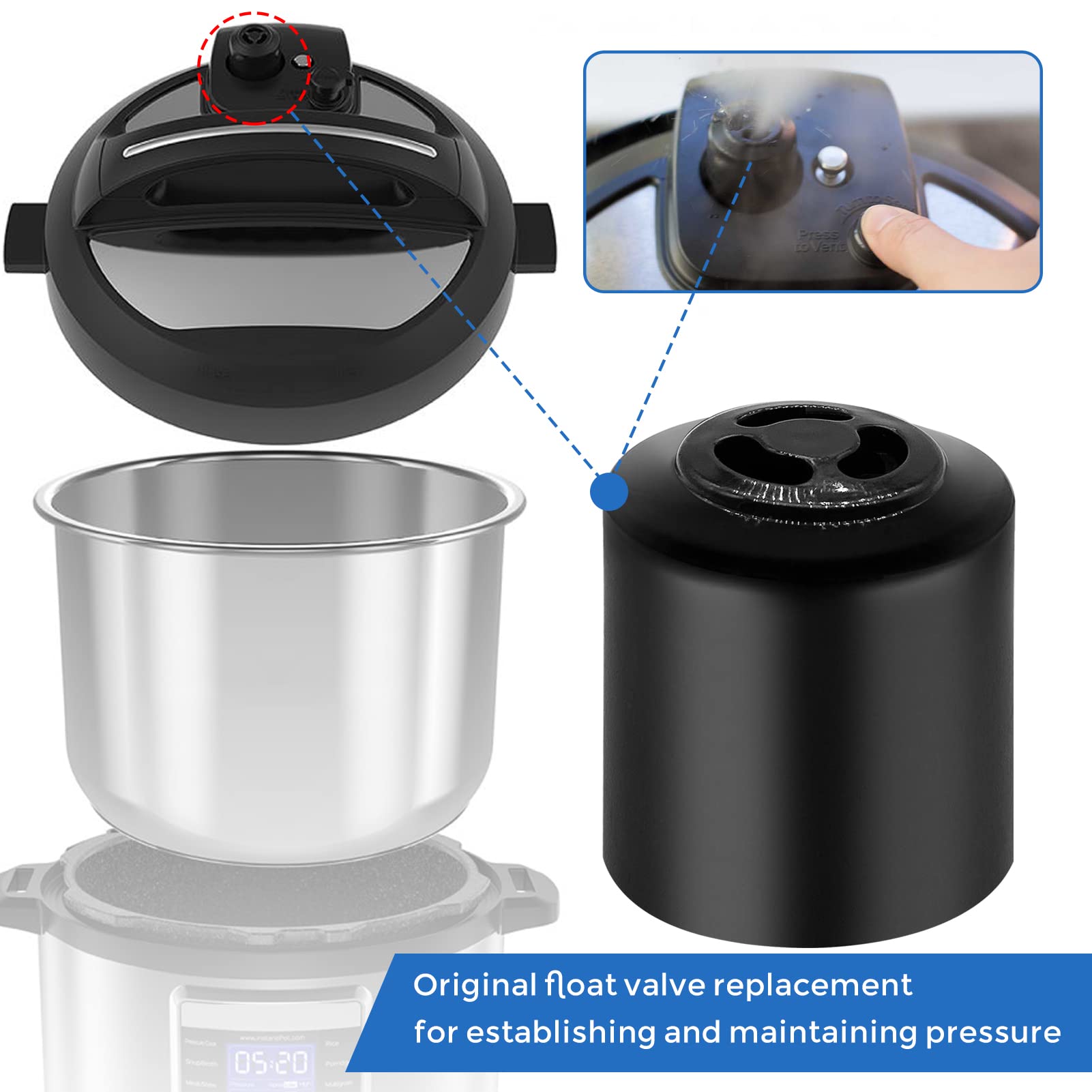 Instant Pot Replacement Parts - Steam Release Handle & Valve for Duo Nova, Duo Gourmet 6 qt, DUO CRISP AF 8, Ultra 3/6/8 qt, Viva 6 Quart - Pressure Cooker Accessories for Safe & Easy Cooking at Home