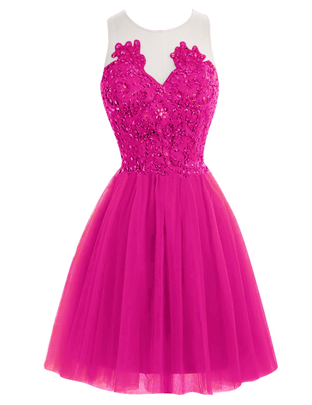 JAEDEN Short Lace Homecoming Dress for Women - Elegant Tulle Prom Party Gown with Sheer Back & Sleeveless Design - Perfect for Cocktail Parties, Dances, and Special Occasions
