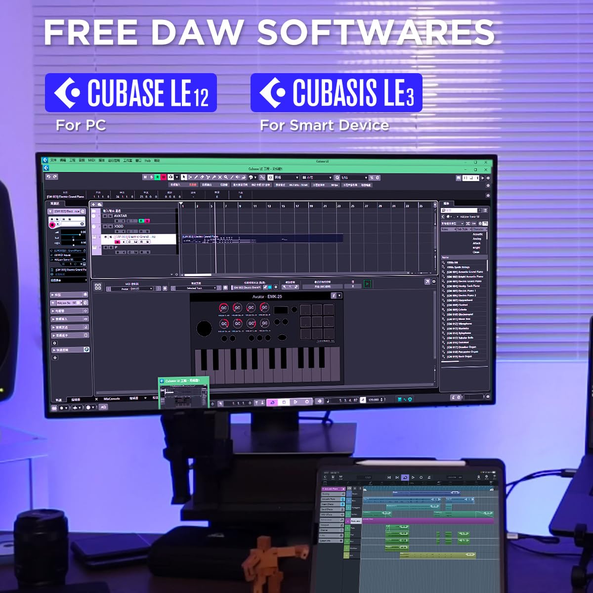 Portable 25-Key Bluetooth MIDI Keyboard Controller with 9 Backlit Beat Pads, OLED Display & 8 Knobs - USB/Battery Powered for Music Production, DJing & Live Performances - Includes DAW Software for Home Studio & On-the-Go Music Creation
