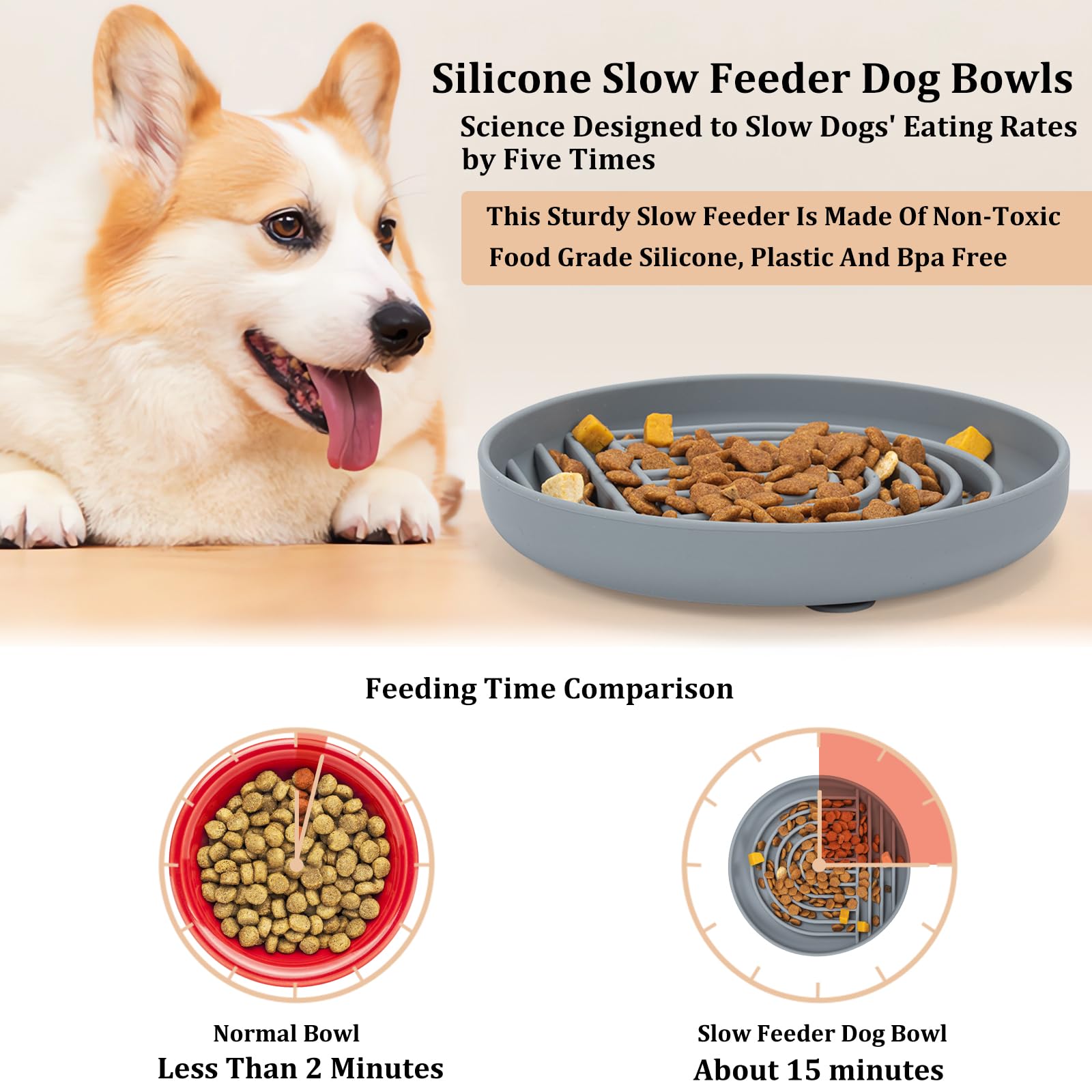 **Slow Feeder Dog Bowl - Non-Slip Silicone Maze Bloat Stop Pet Food Dish - Anti-Choking & Gulping for Medium & Large Dogs (Grey) - Perfect for Fast Eaters & Digestive Health**