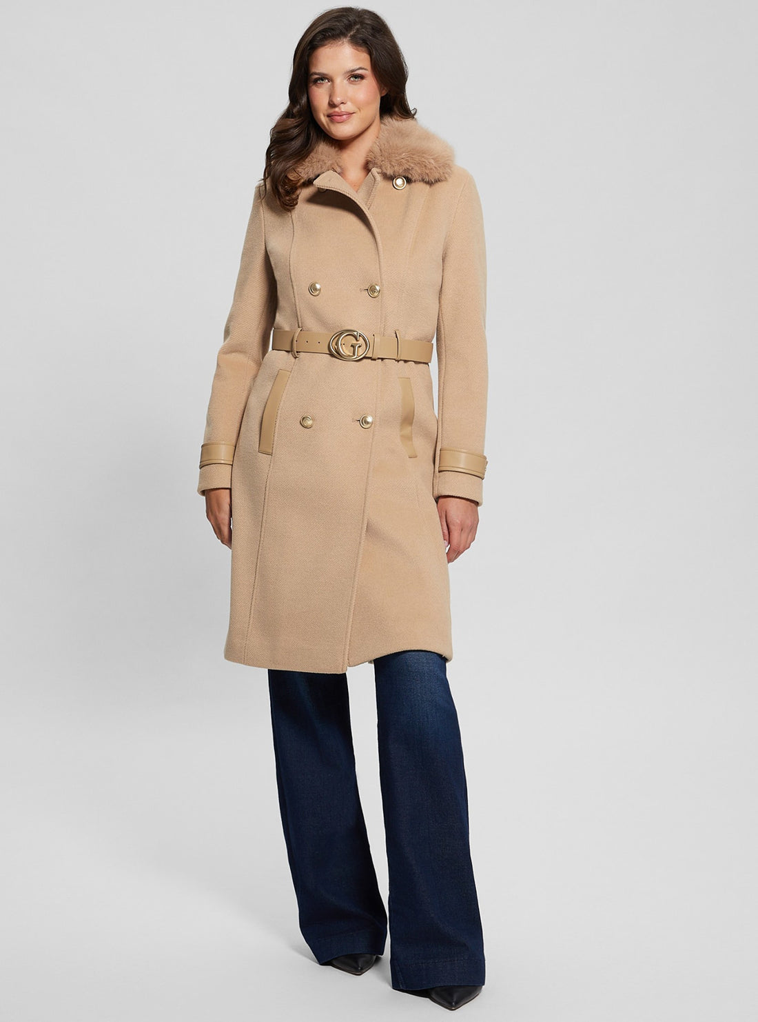 Beige Amelia Belted Coat for Women | Elegant Trench Coat with Waist Belt | Perfect for Office, Date Night & Fall Fashion