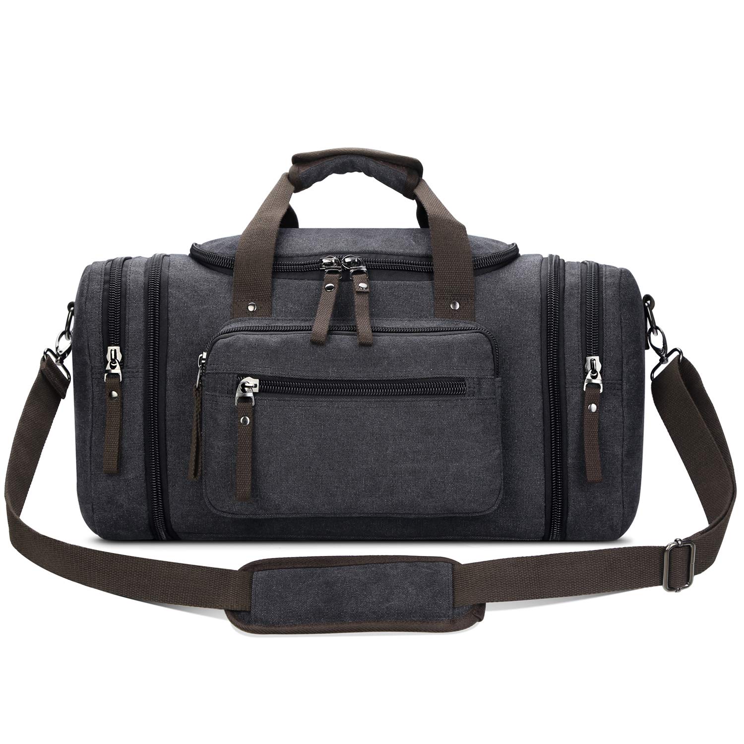 Premium Canvas Travel Duffel Bag for Men - Waterproof Weekender Overnight Bag with Shoulder Strap - Ideal Birthday Gift & Gym Sports Bag (Black) - Perfect for Business Trips, Gym Workouts & Weekend Getaways