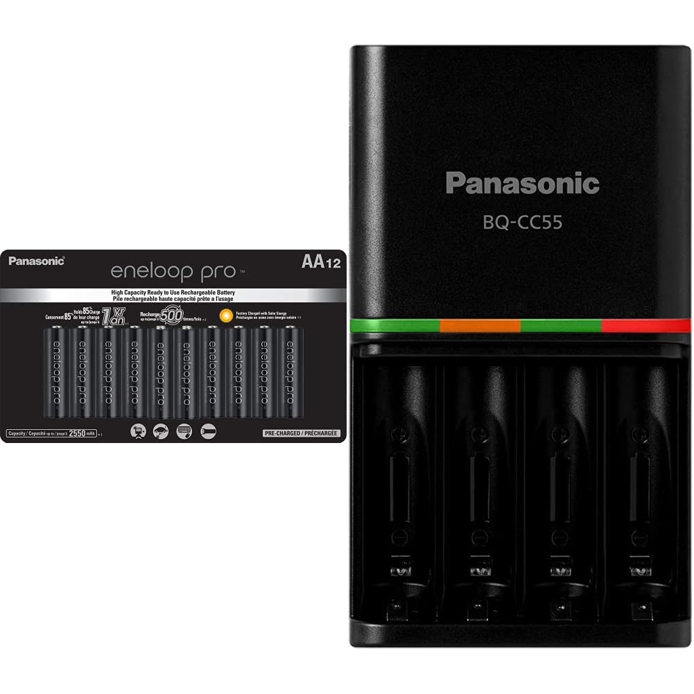 Panasonic eneloop Pro AA High Capacity Ni-MH Rechargeable Batteries (12 Pack) with Smart Charger - Perfect for Digital Cameras, Game Controllers & Wireless Devices