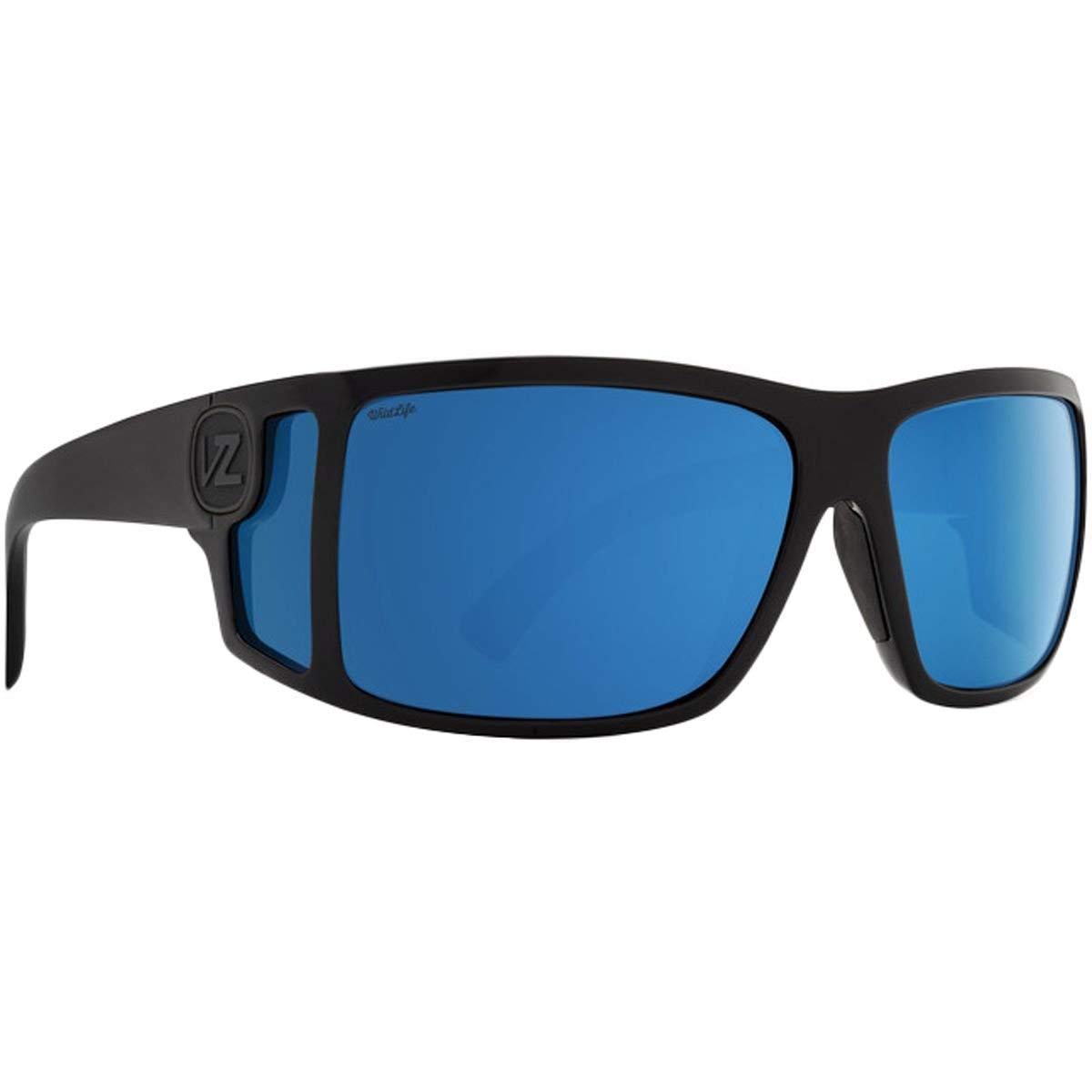 VonZipper Men's Checko Sunglasses - Black Satin/Wild Glass Blue - Oversized UV Protection Sunglasses for Men - Perfect for Outdoor Sports, Driving & Beach Activities