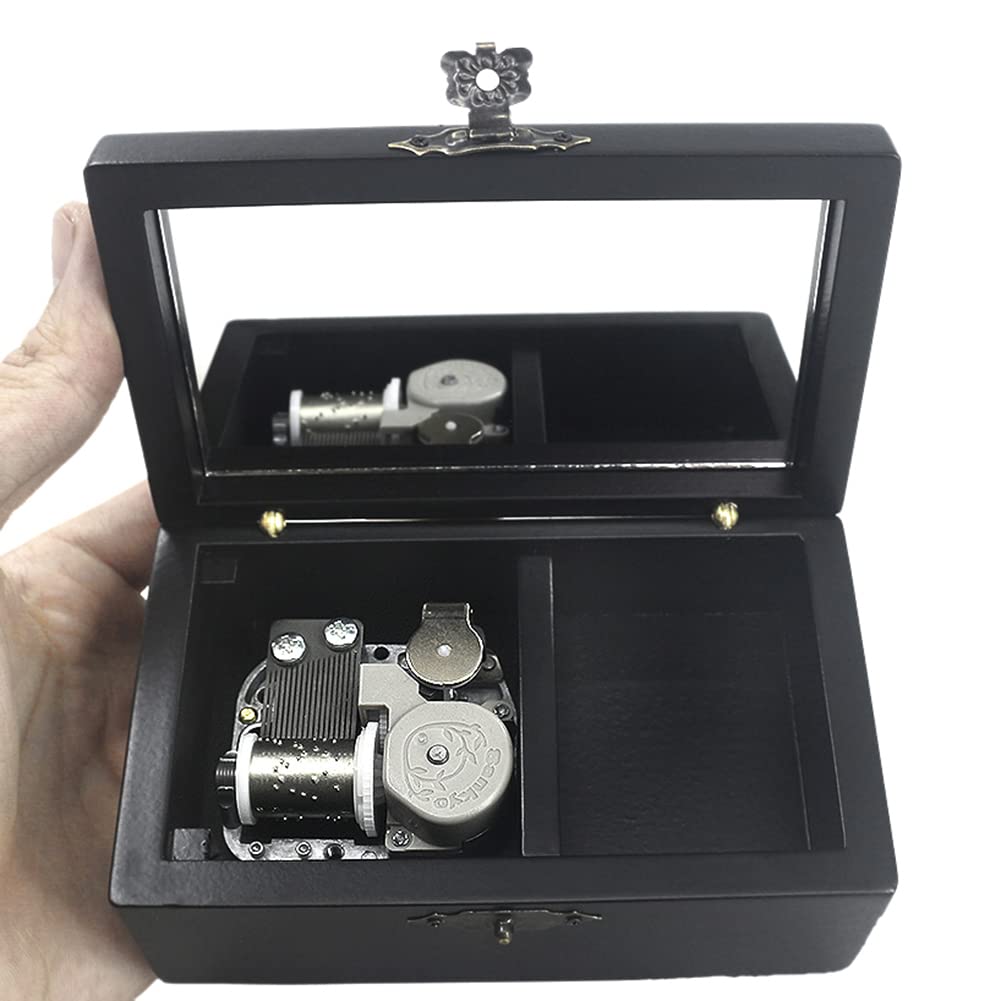 ROSIKING Handcrafted Wooden Music Box with Mirror & Carved Jewelry Design - Plays 'You Are My Sunshine' - Perfect Christmas, Birthday & Valentine's Day Gift for Her - Romantic Home Decor & Jewelry Storage