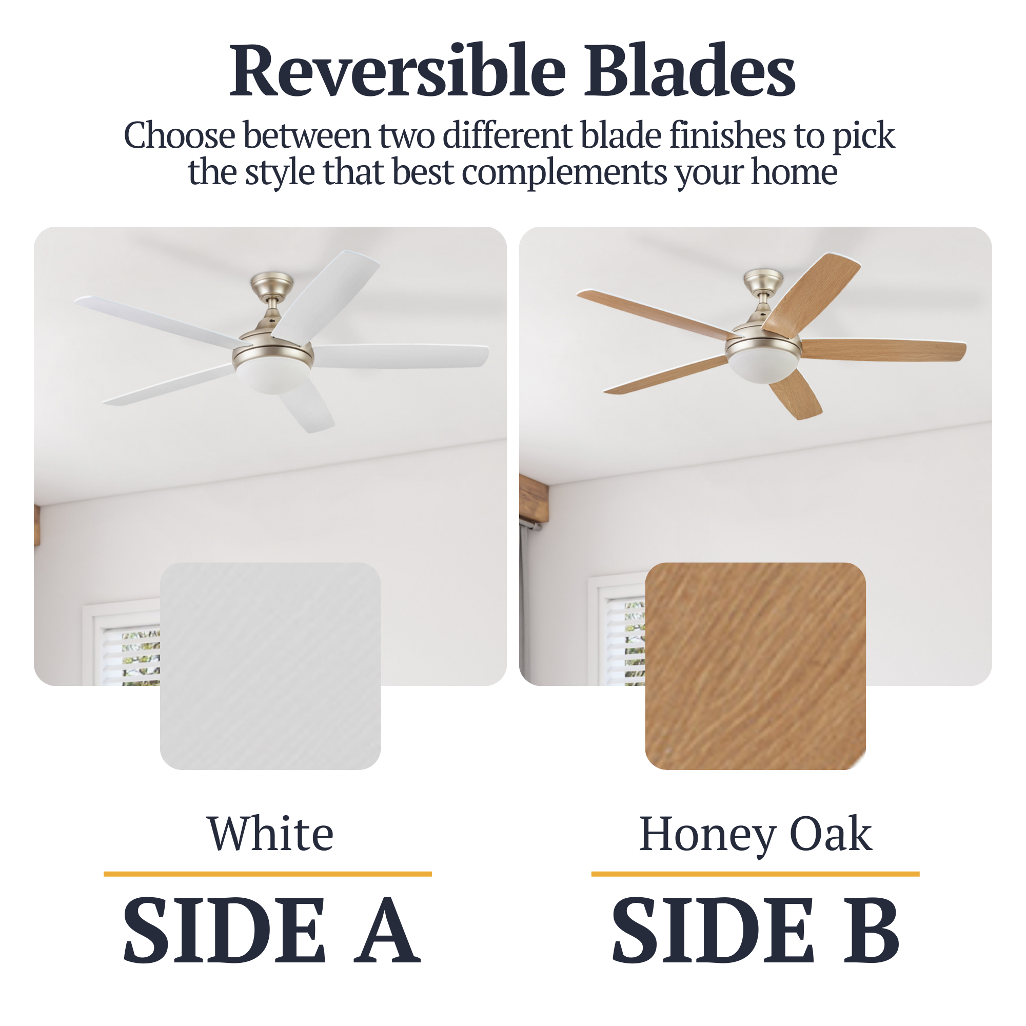 52 Inch Ashby Soft Gold Ceiling Fan with Remote Control - Perfect for Living Room, Bedroom, and Outdoor Patio Cooling