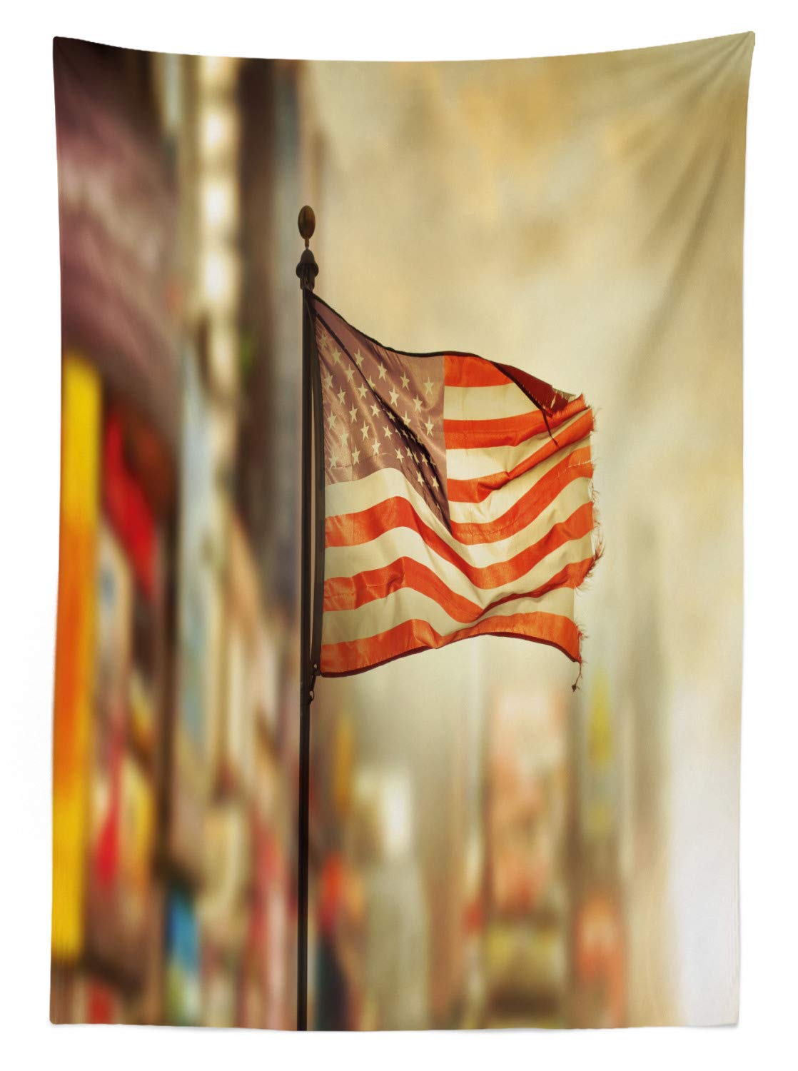 Ambesonne Patriotic American Flag Tablecloth - Washable Outdoor Picnic Table Cover 58x120 Inches, Sepia Red Blue - Perfect for 4th of July, Independence Day, BBQ, and Backyard Parties