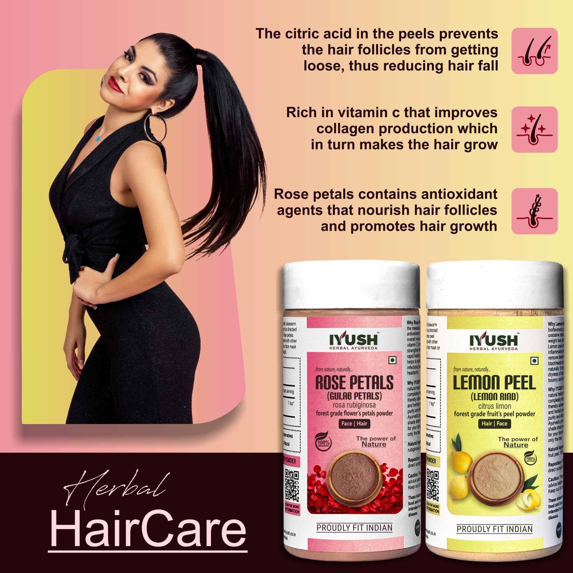 IYUSH Herbal Ayurveda Rose Powder & Lemon Peel Powder Combo - 100g Each | Natural Skin Care, Hair Treatment & Aromatherapy | DIY Face Masks & Herbal Teas
