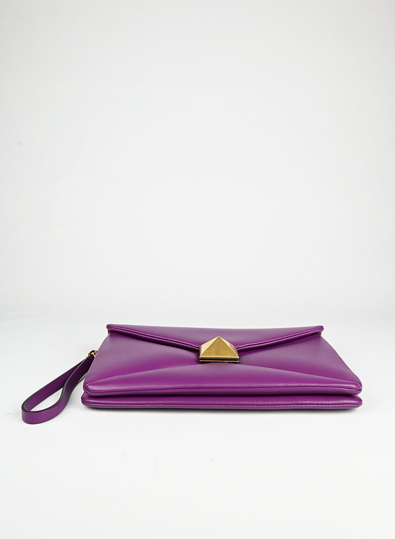 Valentino Leather Clutch Bag with Roman Studs in Purple - Perfect for Evening Parties & Special Occasions