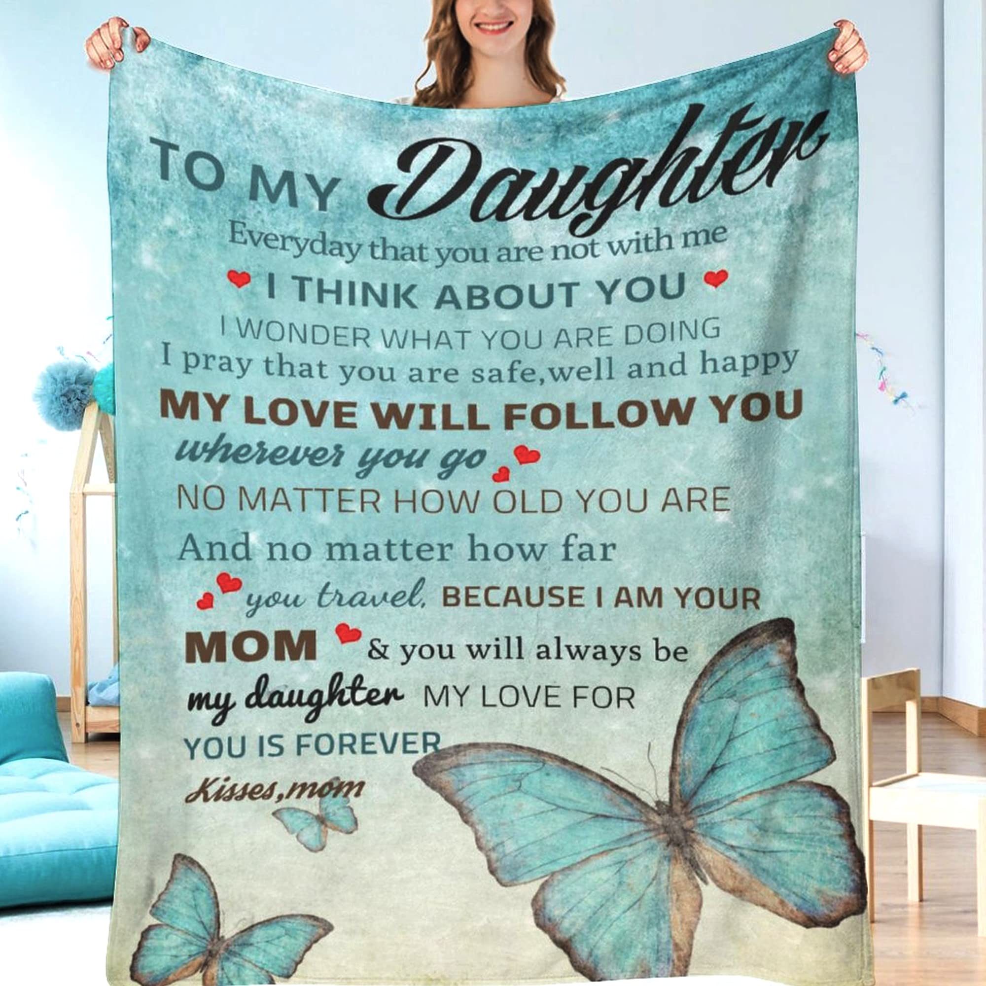 Personalized Letter Printed Fleece Blanket for Daughter - Extra Large 120x90 Inches (305x229cm) - Heartwarming Gift from Mom, Birthday Present, Mother-Daughter Keepsake - Perfect for Family Movie Nights, Cozy Bedroom Decor, and Thoughtful Surprises