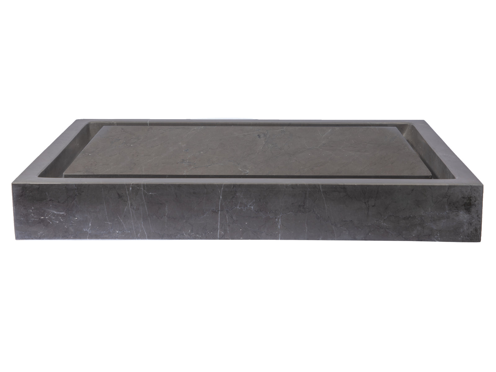 Rectangular Infinity Pool Sink - Honed Pietra Grey Marble Bathroom Vanity Vessel - Modern Luxury Basin for Spa, Hotel & Upscale Home Decor