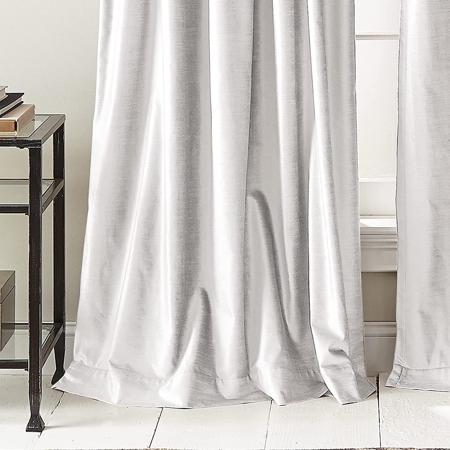 DKNY Modern Knotted Velvet Lined Curtain Panels (Pair) - 96 Inch Winter White Window Drapes for Living Room & Bedroom Blackout Treatment