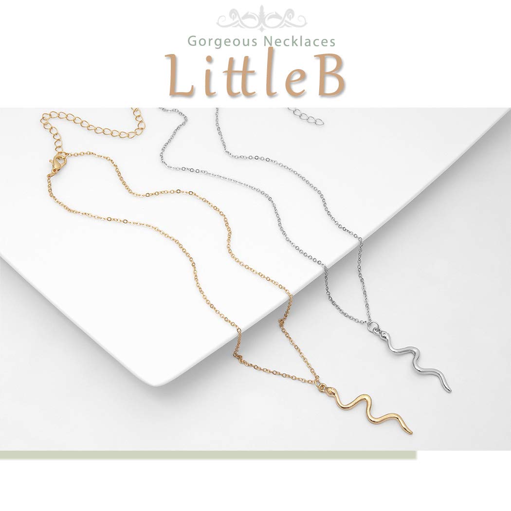 LittleB Minimalist Serpentine Pendant Necklace - 14K Gold Plated Short Chain Jewelry for Women & Girls | Perfect for Everyday Wear, Gift Giving & Special Occasions