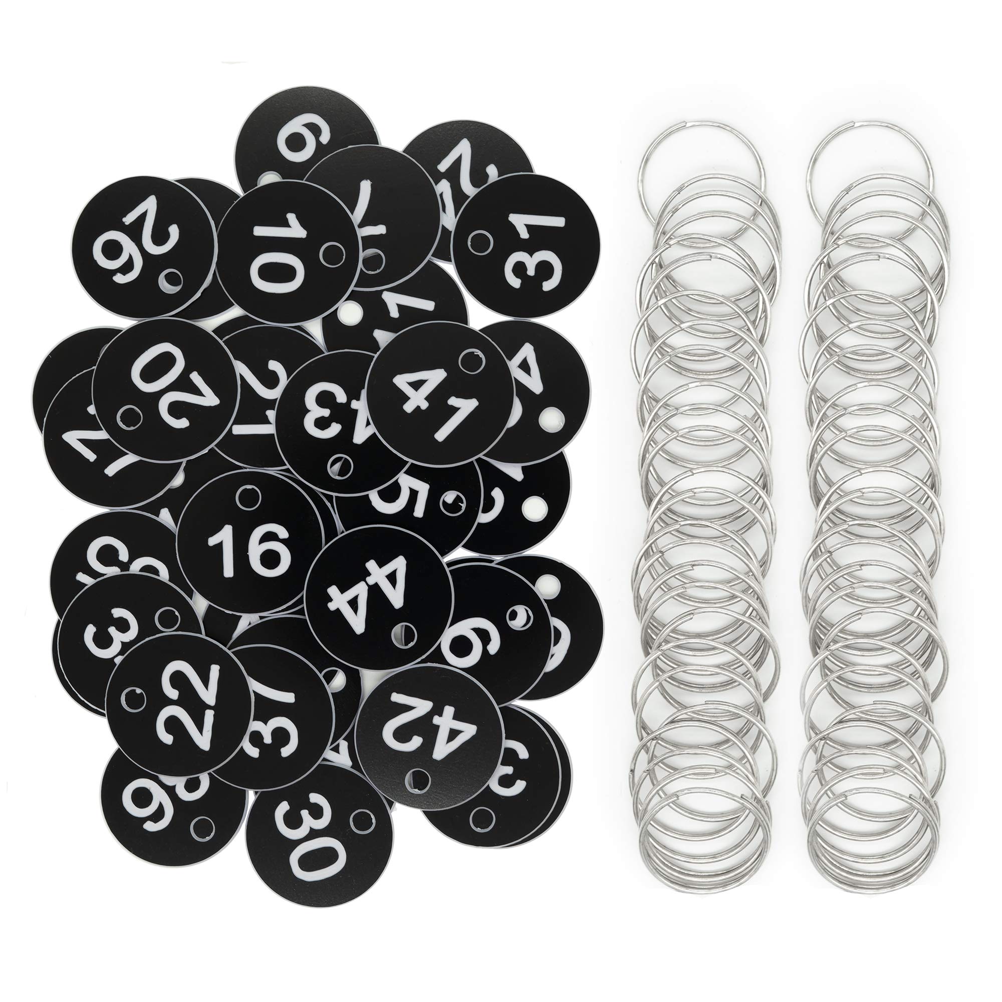 StayMax 50 Black Plastic ID Key Tags with Rings for Organization