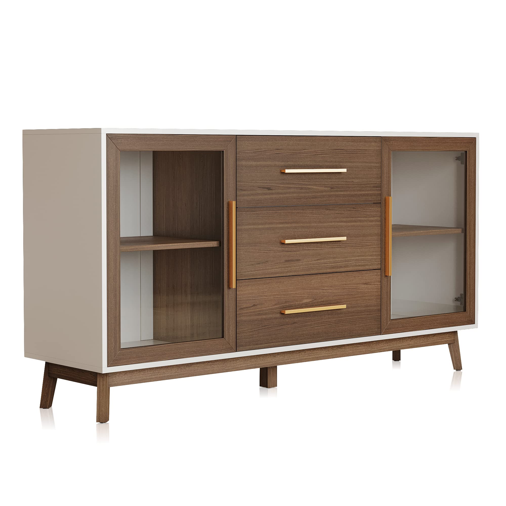 BELLEZE 3-Drawer 2-Door Sideboard Buffet Cabinet - Kitchen Storage Console Table, Coffee Bar Accent Cabinet for Living Room, Dining Room & Hallway - Brown Wooden Organizer for Home Decor & Entertaining